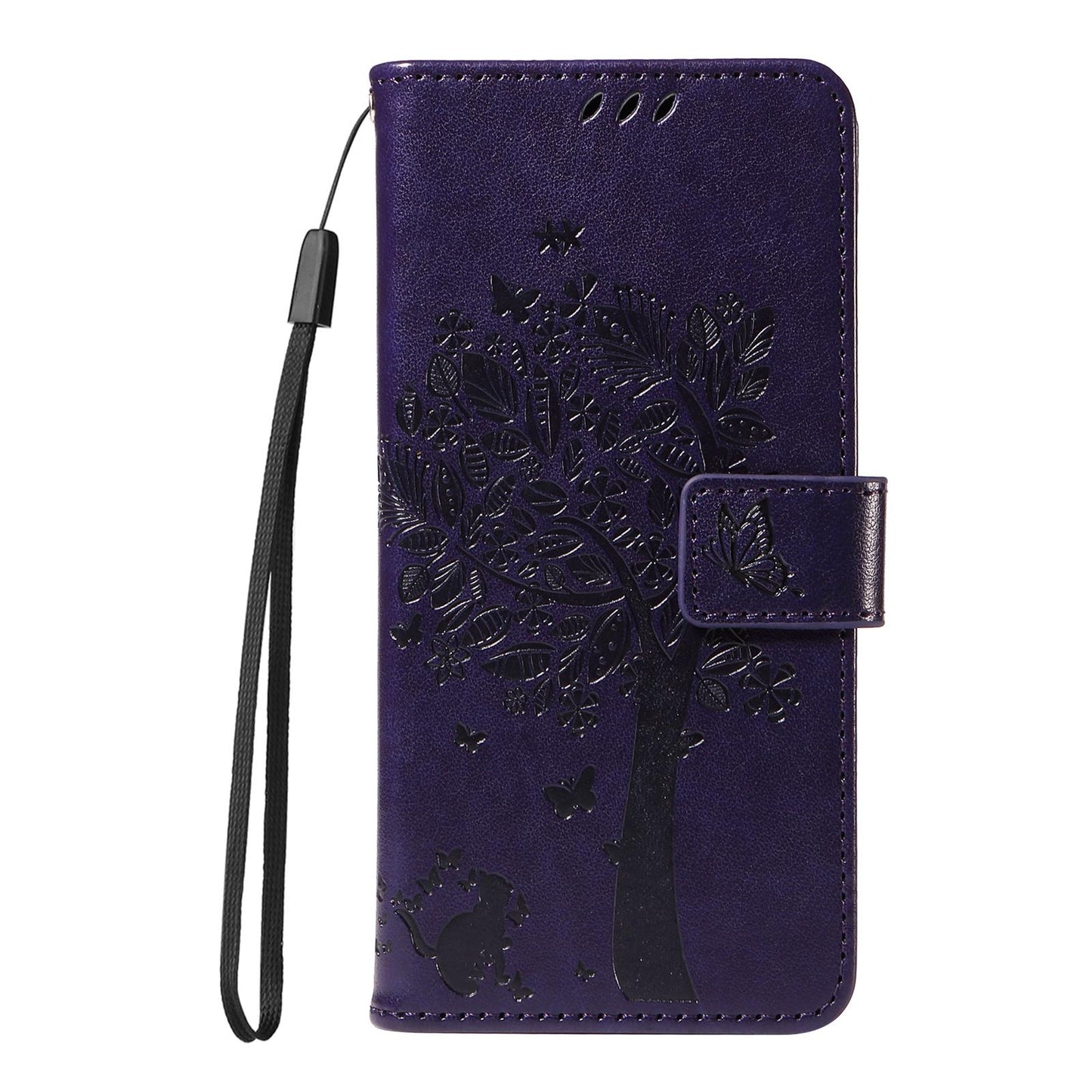 For vivo V50 5G Global Tree & Cat Embossed Pattern Flip Leather Phone Case(Purple)