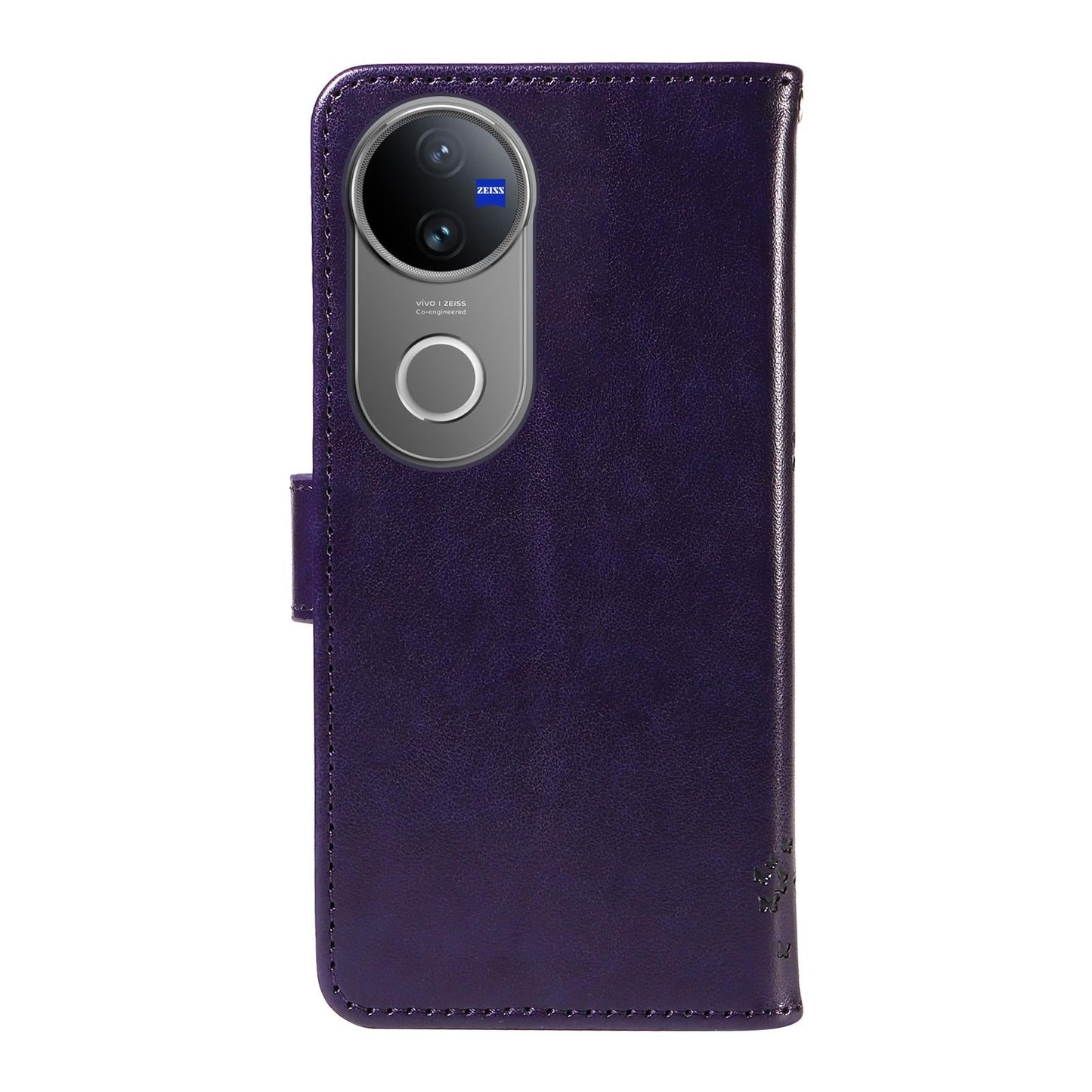 For vivo V50 5G Global Tree & Cat Embossed Pattern Flip Leather Phone Case(Purple)