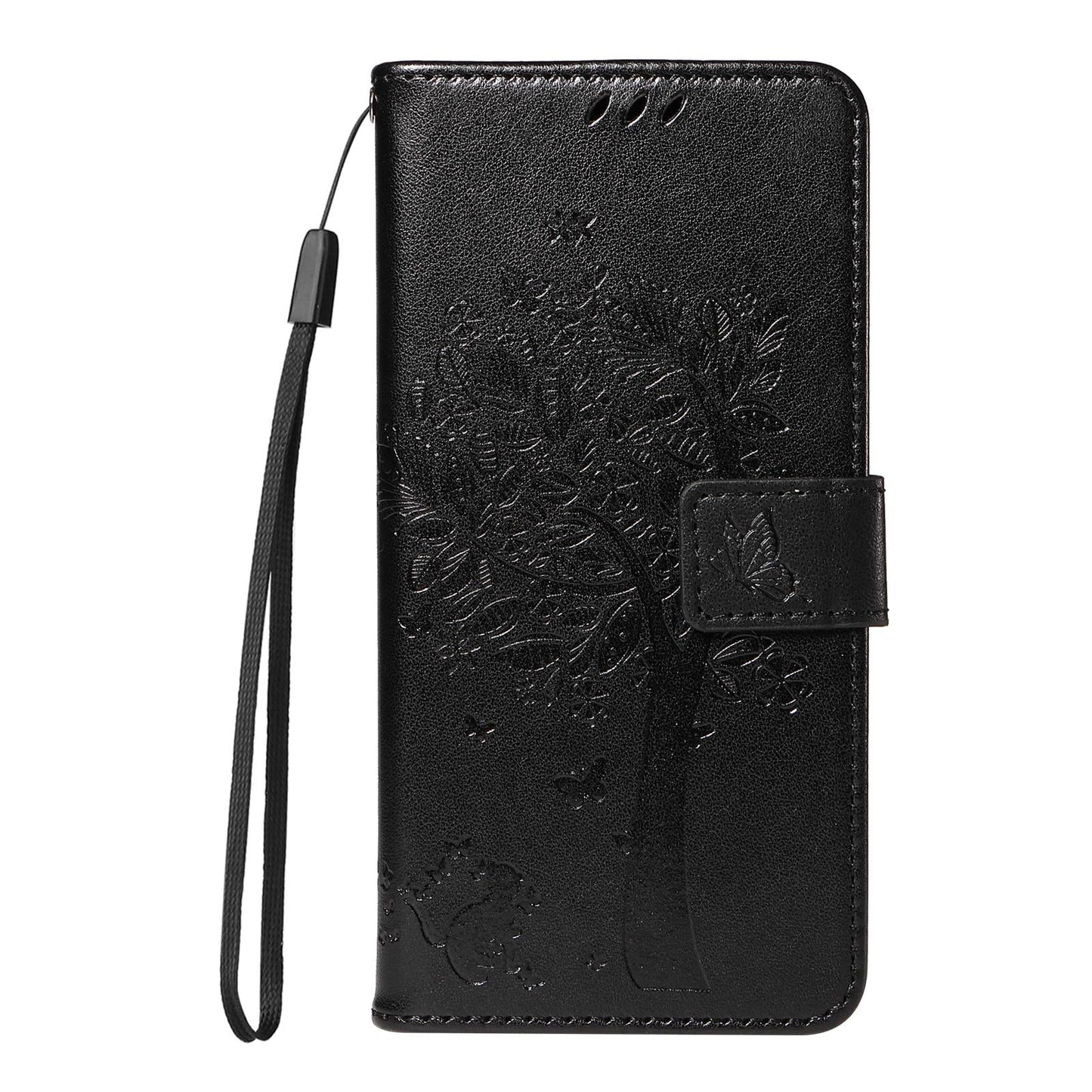 For vivo V50 5G Global Tree & Cat Embossed Pattern Flip Leather Phone Case(Black)