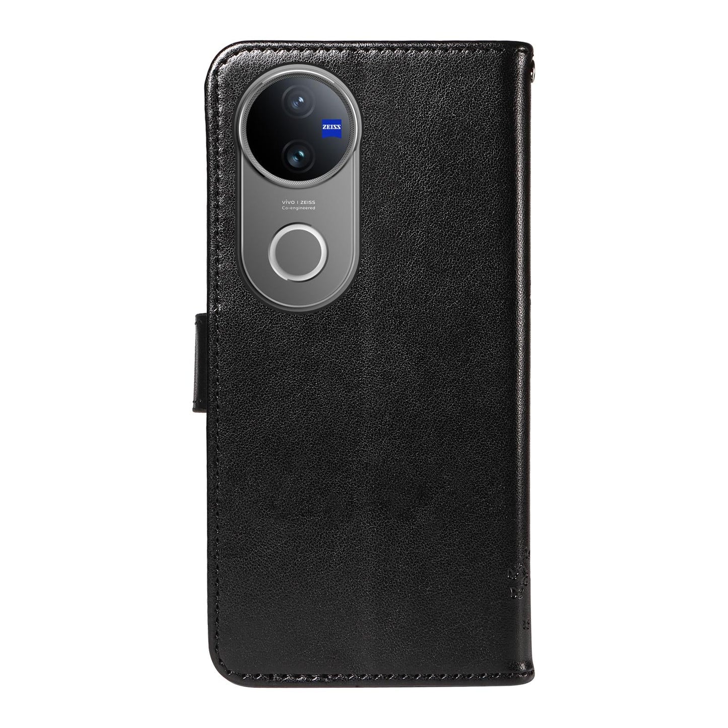 For vivo V50 5G Global Tree & Cat Embossed Pattern Flip Leather Phone Case(Black)