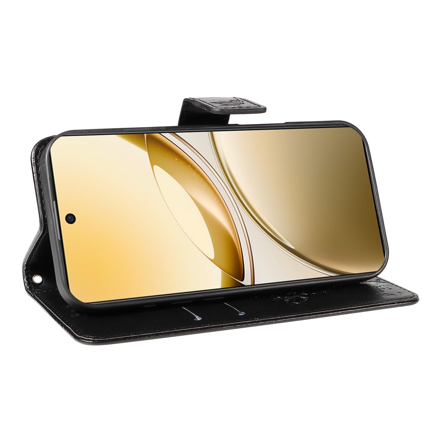 For vivo V50 5G Global Tree & Cat Embossed Pattern Flip Leather Phone Case(Black)