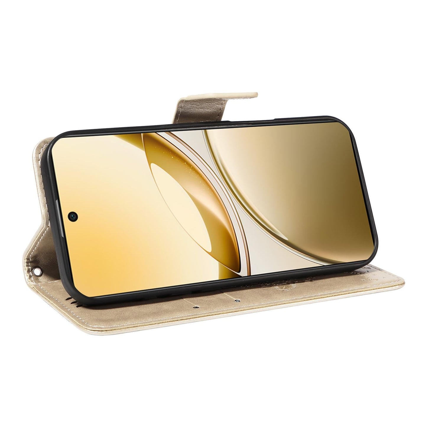 For vivo V50 5G Global Tree & Cat Embossed Pattern Flip Leather Phone Case(Gold)