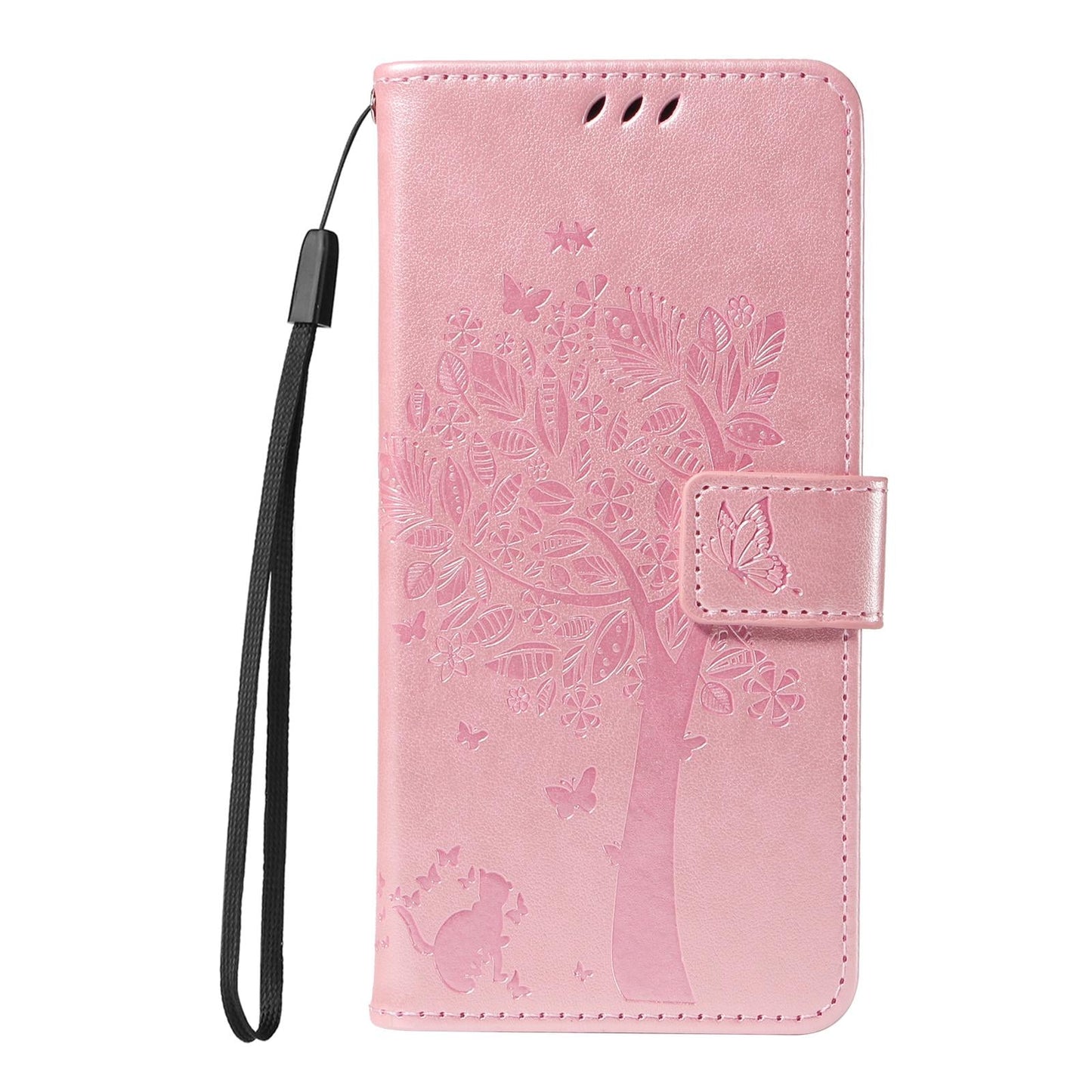 For vivo V50 5G Global Tree & Cat Embossed Pattern Flip Leather Phone Case(Rose Gold)