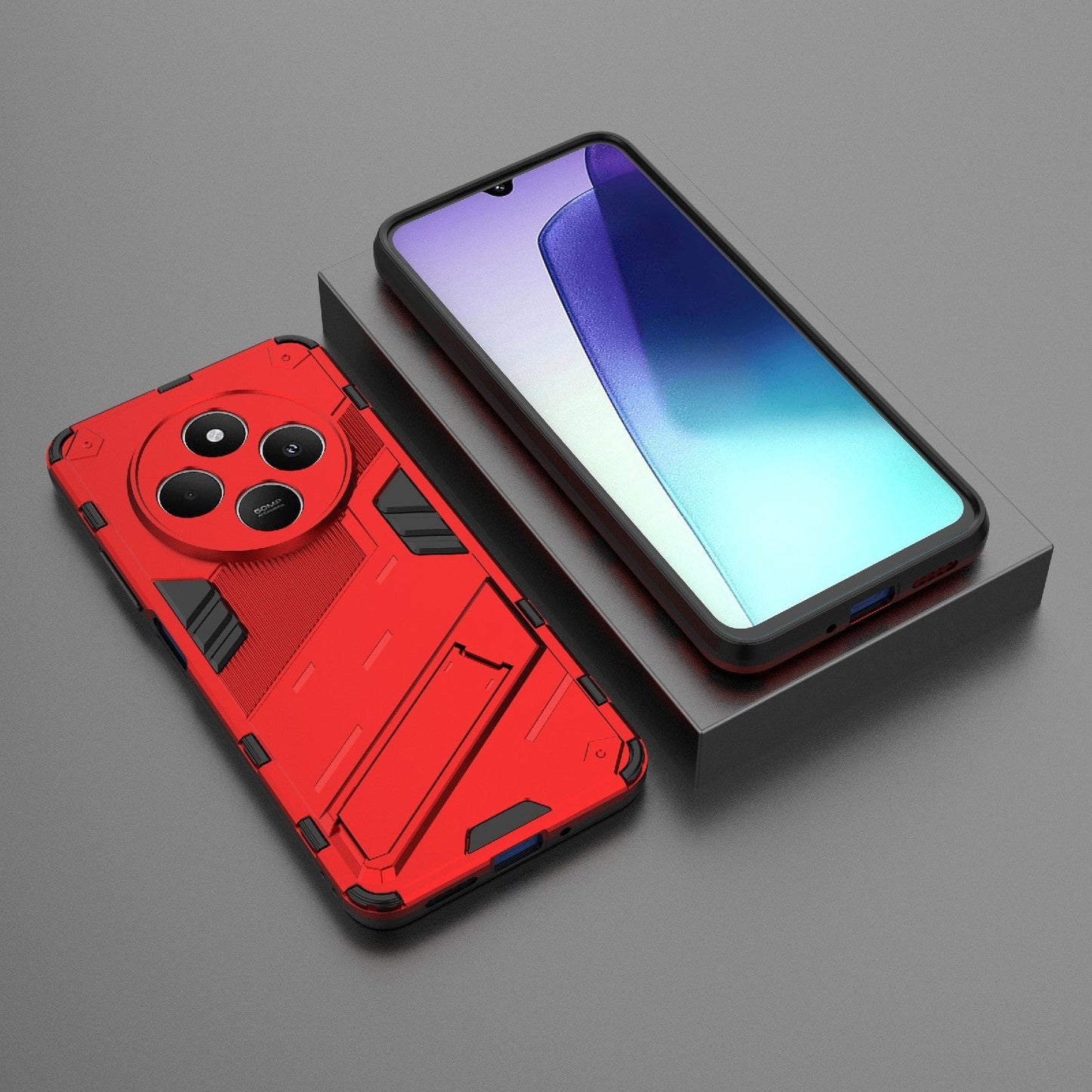 For Redmi 14C 4G Global Punk Armor 2 in 1 PC + TPU Phone Case with Holder(Red)