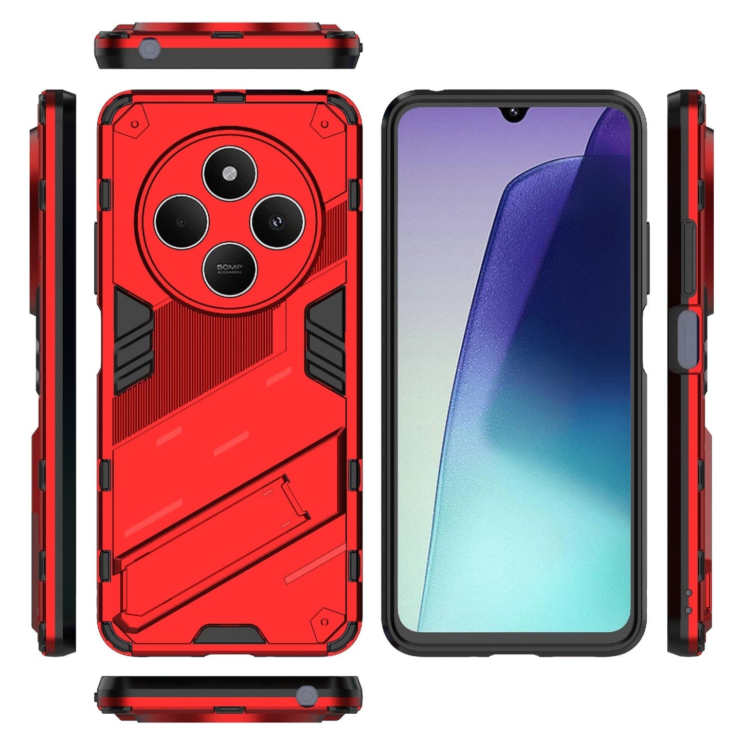 For Redmi 14C 4G Global Punk Armor 2 in 1 PC + TPU Phone Case with Holder(Red)