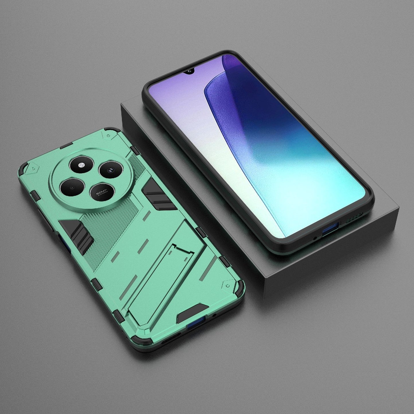 For Redmi 14C 4G Global Punk Armor 2 in 1 PC + TPU Phone Case with Holder(Green)