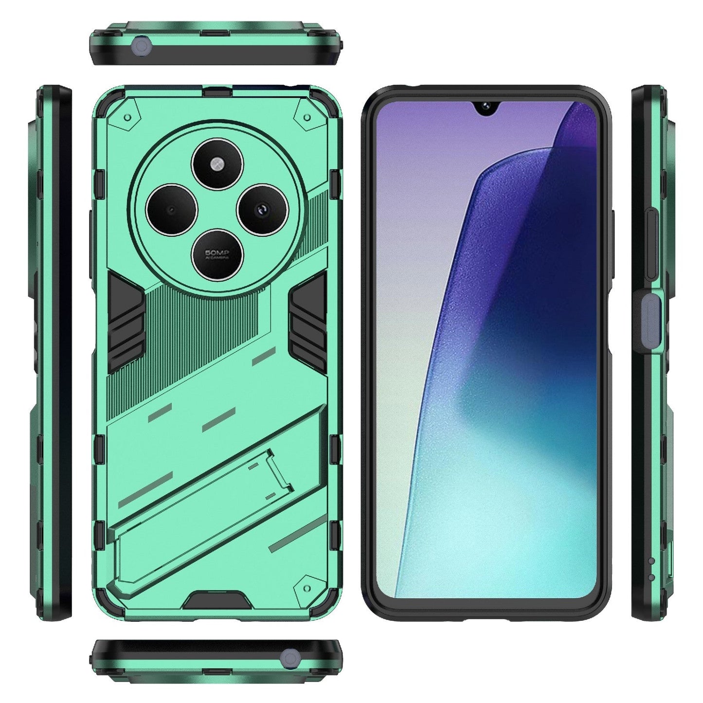 For Redmi 14C 4G Global Punk Armor 2 in 1 PC + TPU Phone Case with Holder(Green)