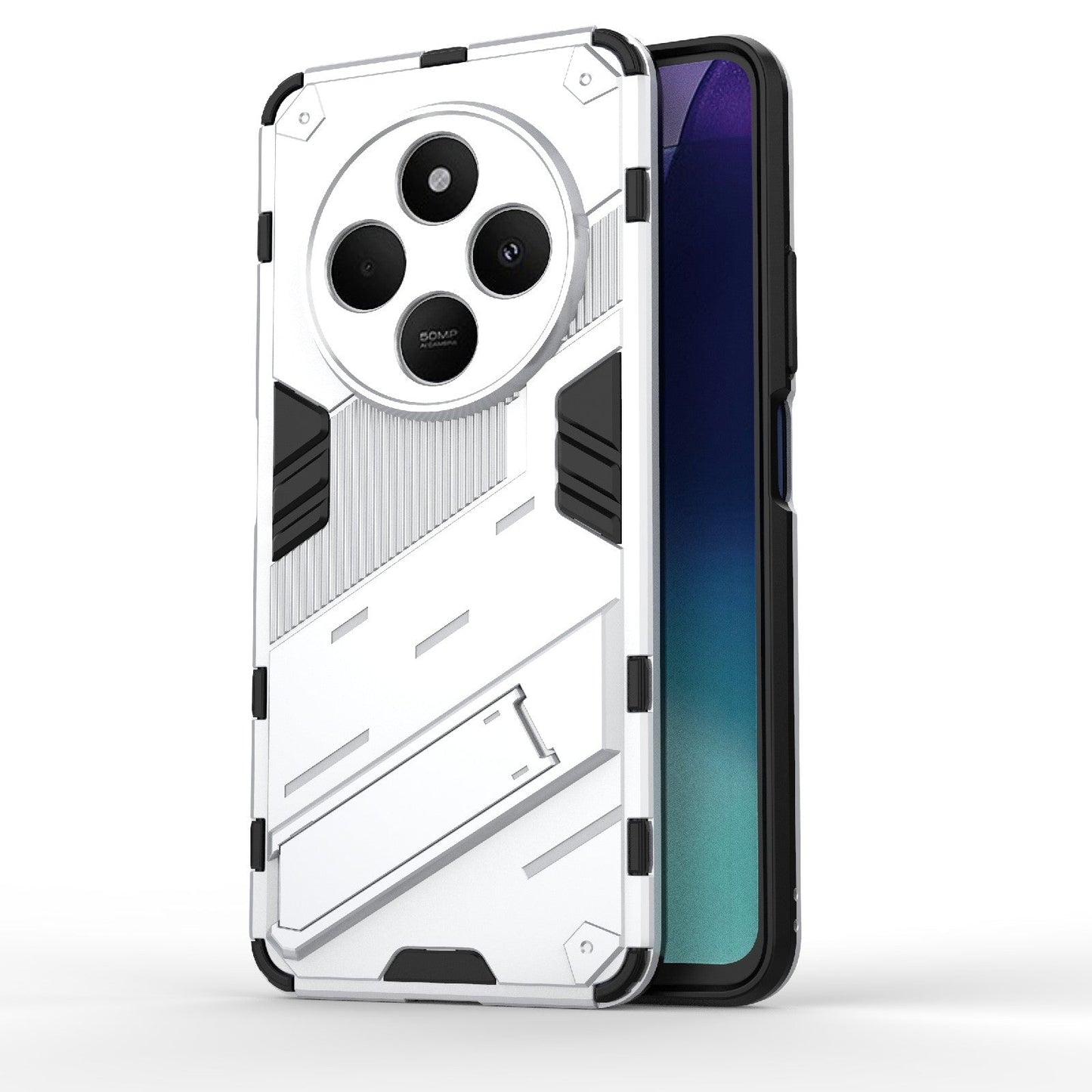 For Redmi 14C 4G Global Punk Armor 2 in 1 PC + TPU Phone Case with Holder(White)