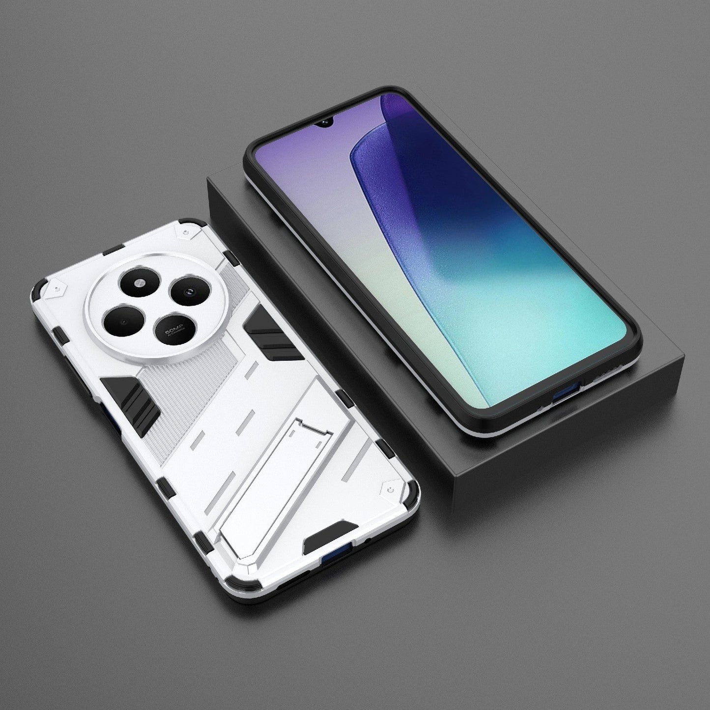 For Redmi 14C 4G Global Punk Armor 2 in 1 PC + TPU Phone Case with Holder(White)