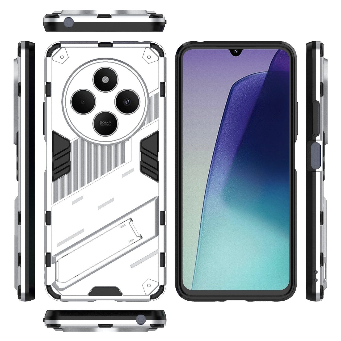 For Redmi 14C 4G Global Punk Armor 2 in 1 PC + TPU Phone Case with Holder(White)