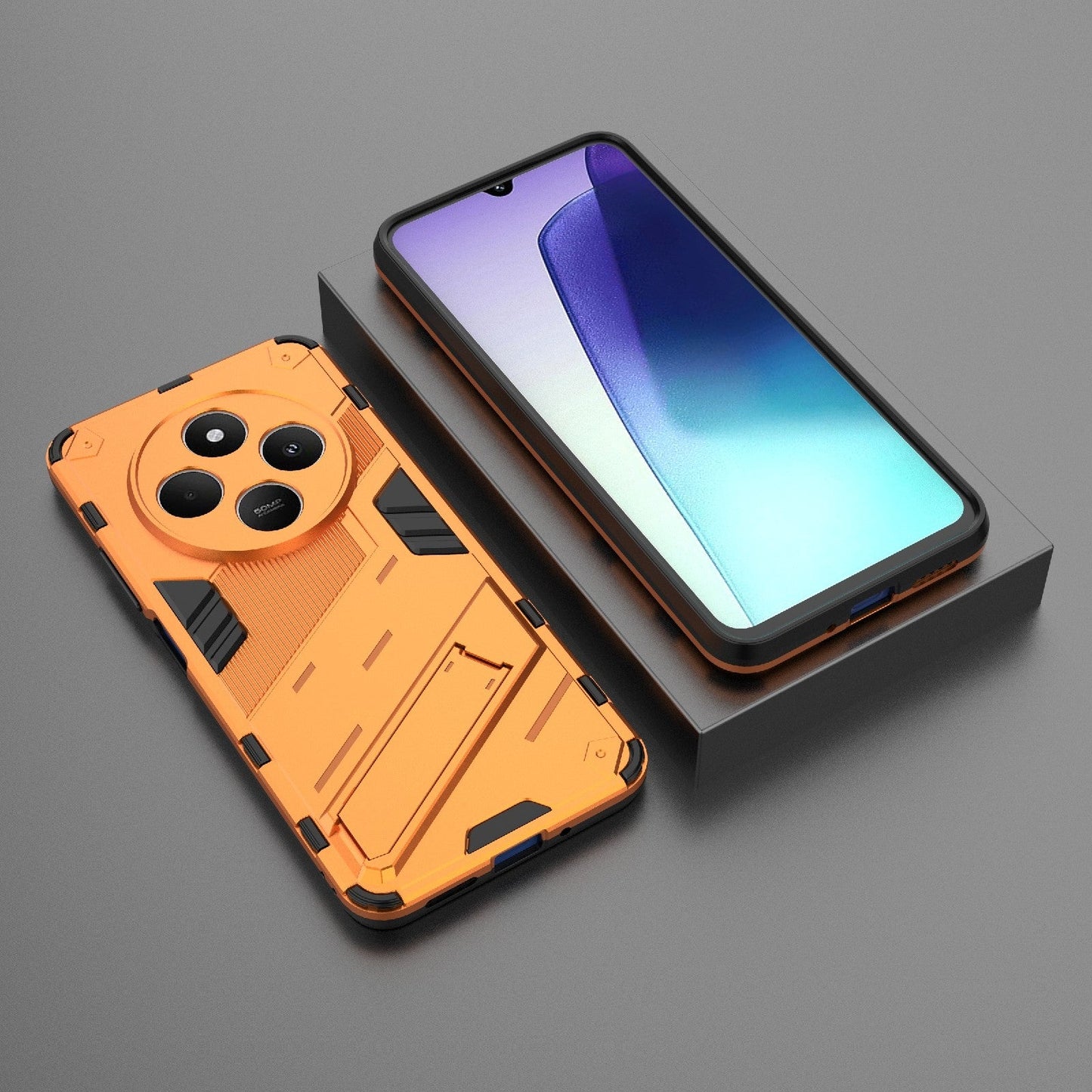 For Redmi 14C 4G Global Punk Armor 2 in 1 PC + TPU Phone Case with Holder(Orange)