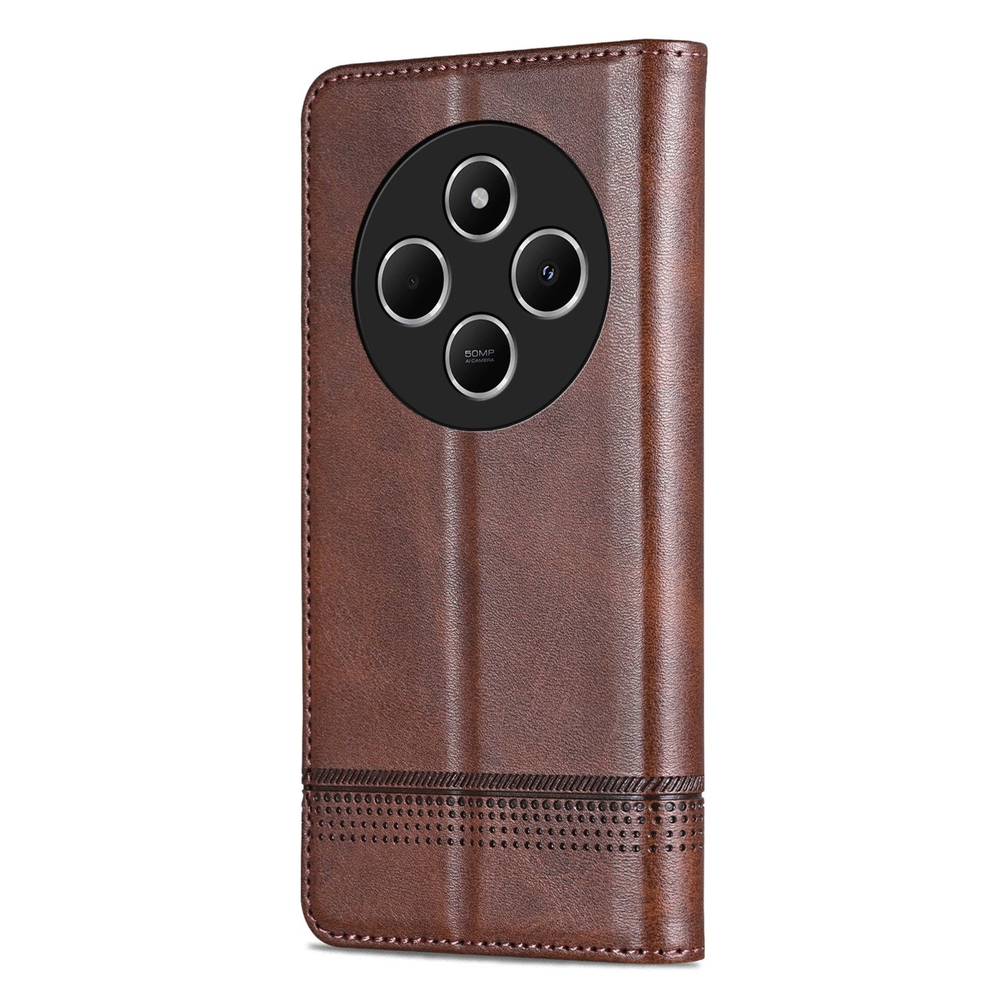 For Redmi 14C 4G AZNS Magnetic Calf Texture Flip Leather Phone Case(Dark Brown)