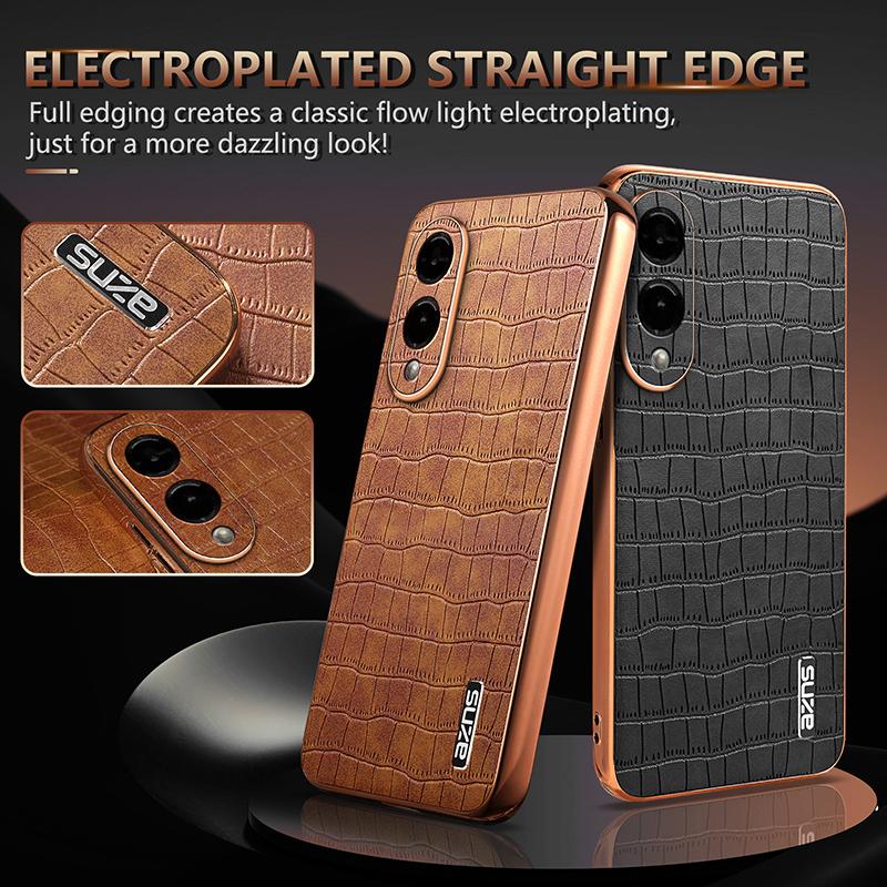 For Samsung Galaxy S25 Edge 5G AZNS Electroplated Frame Crocodile Texture Full Coverage Phone Case(Blue)
