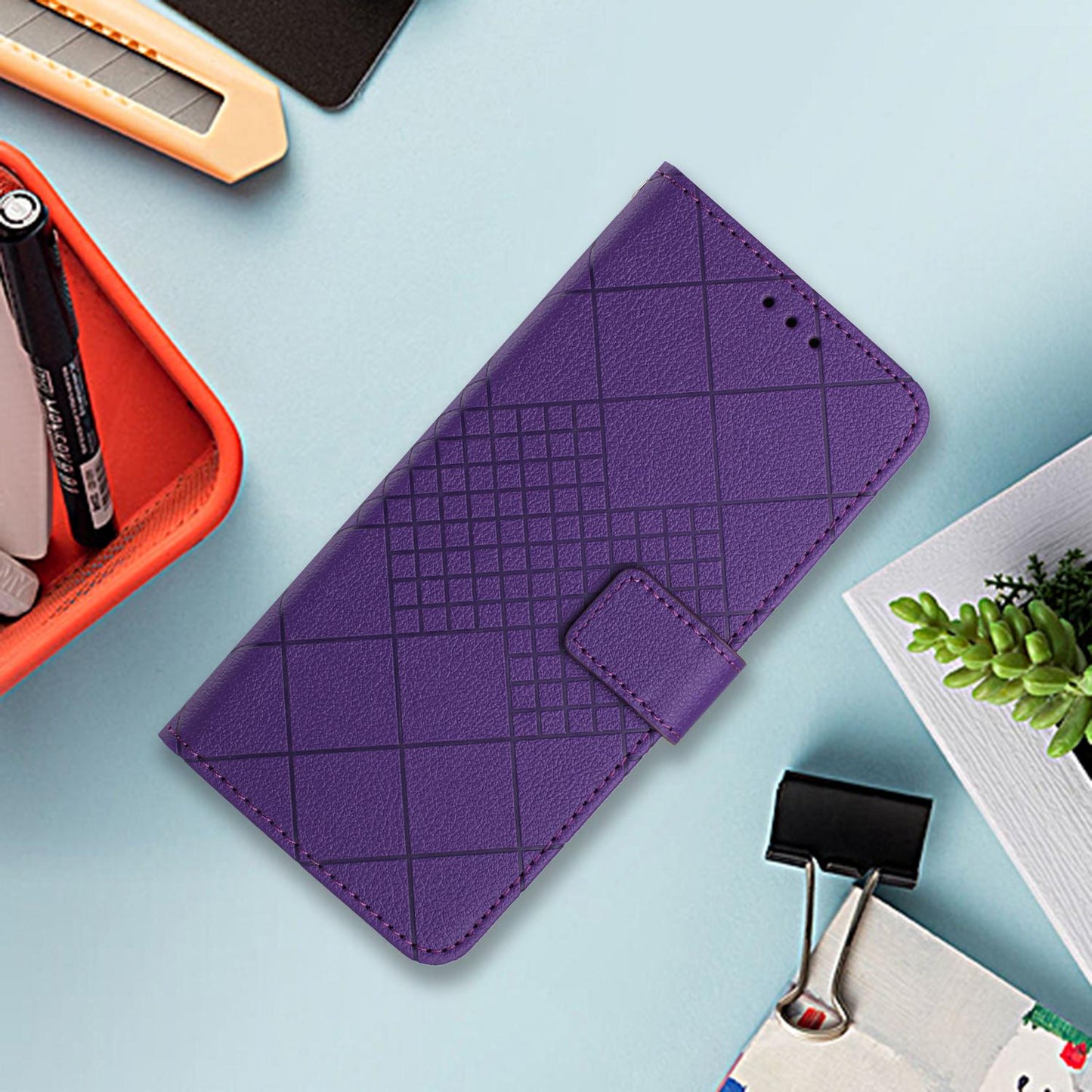 For Samsung Galaxy S25 Edge 5G Rhombic Grid Texture Leather Phone Case(Purple)