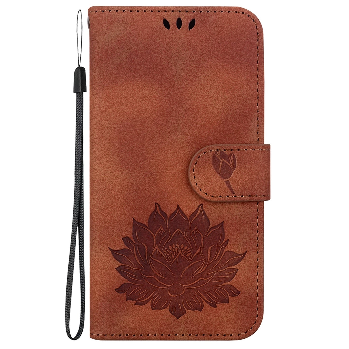 For iPhone 16e Lotus Embossed Leather Phone Case(Brown)