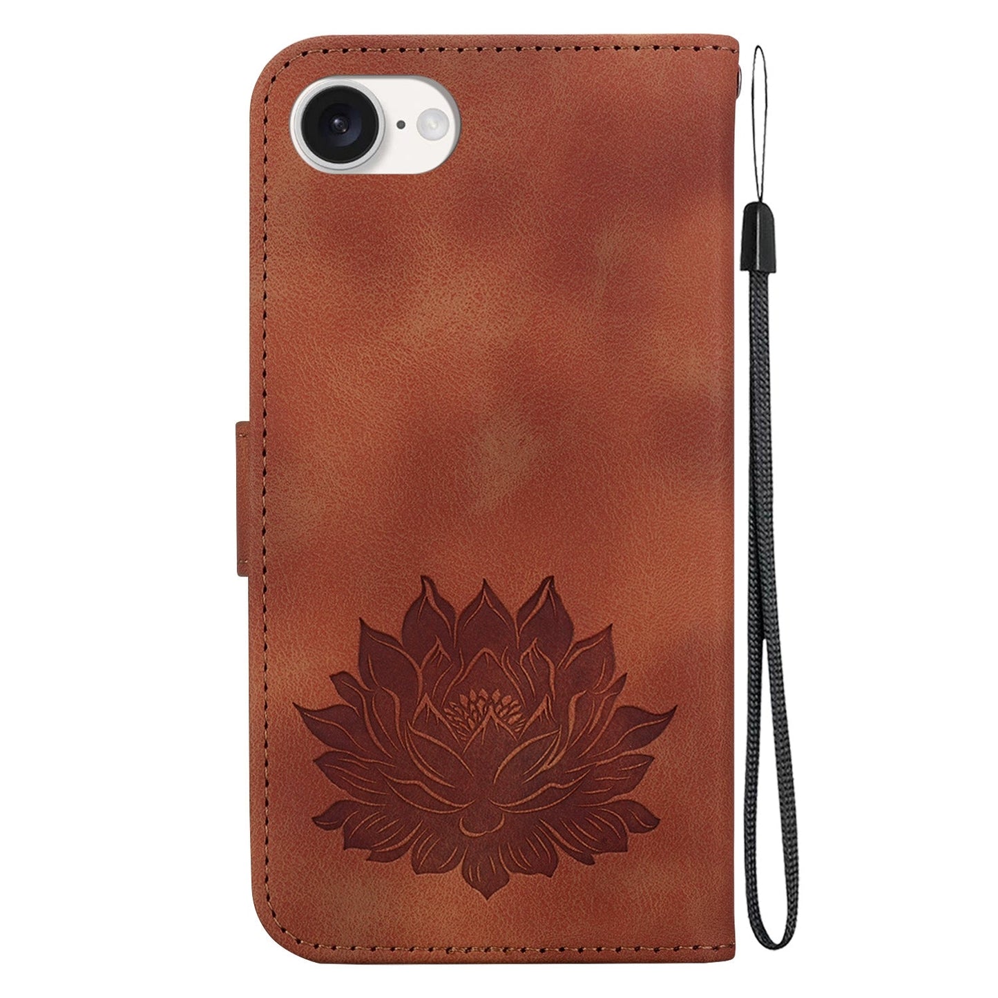 For iPhone 16e Lotus Embossed Leather Phone Case(Brown)