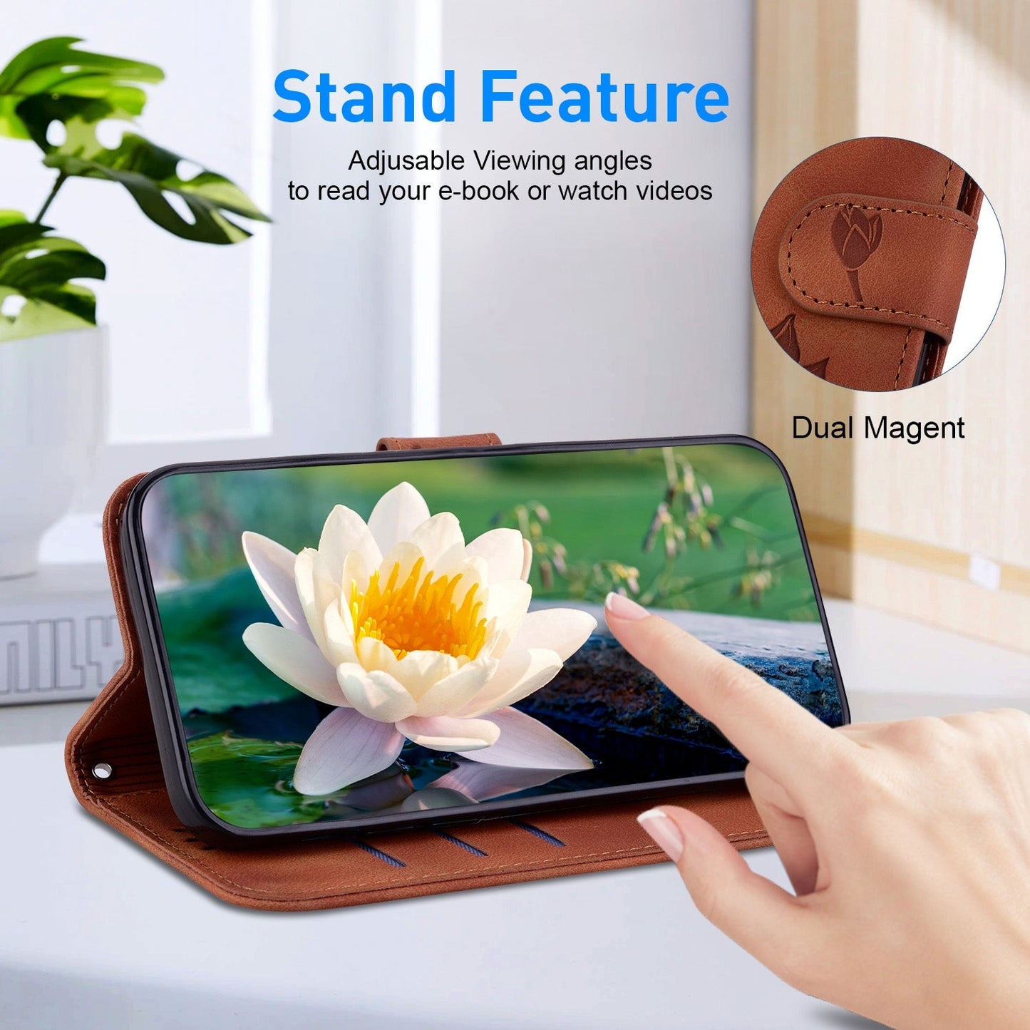 For iPhone 16e Lotus Embossed Leather Phone Case(Brown)