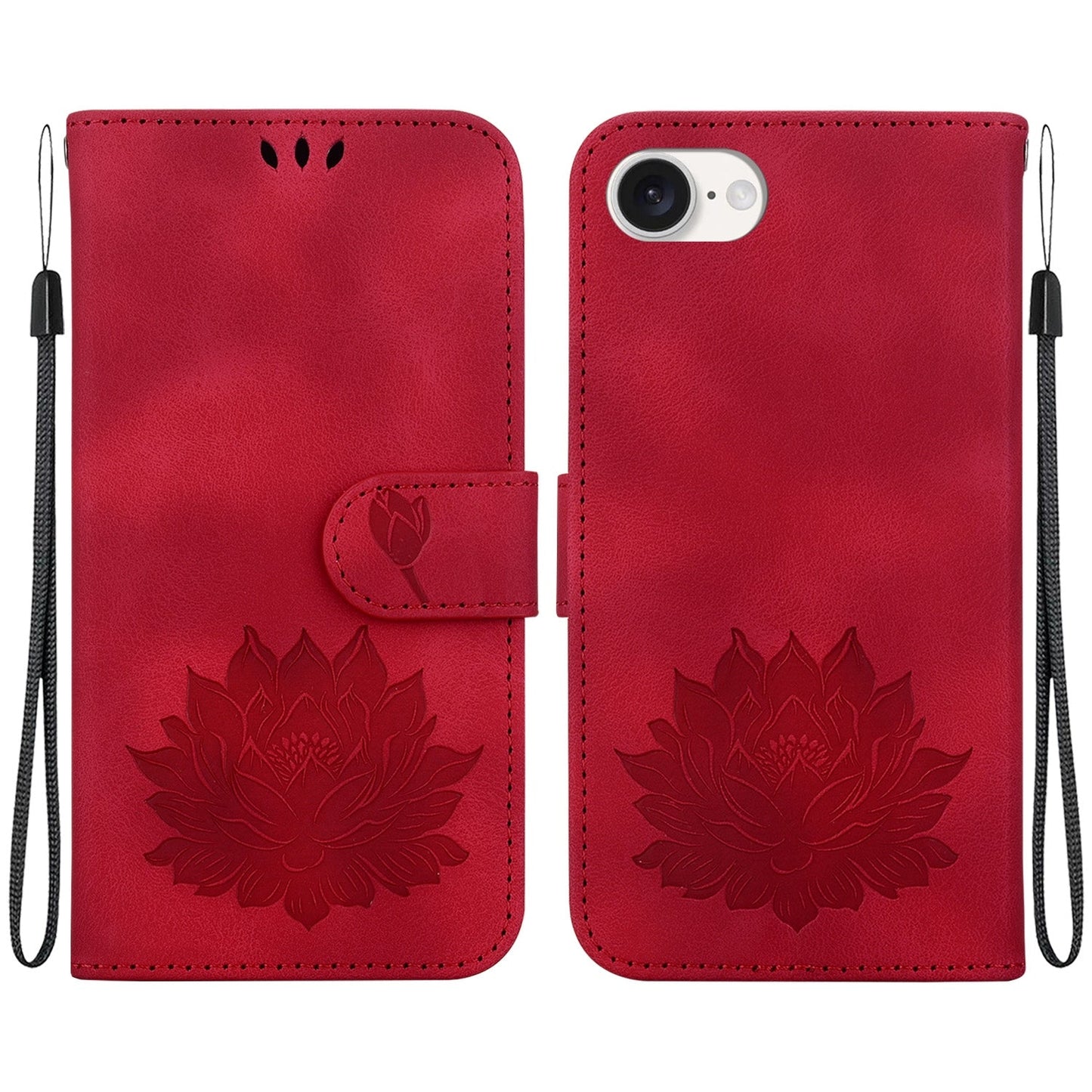 For iPhone 16e Lotus Embossed Leather Phone Case(Red)