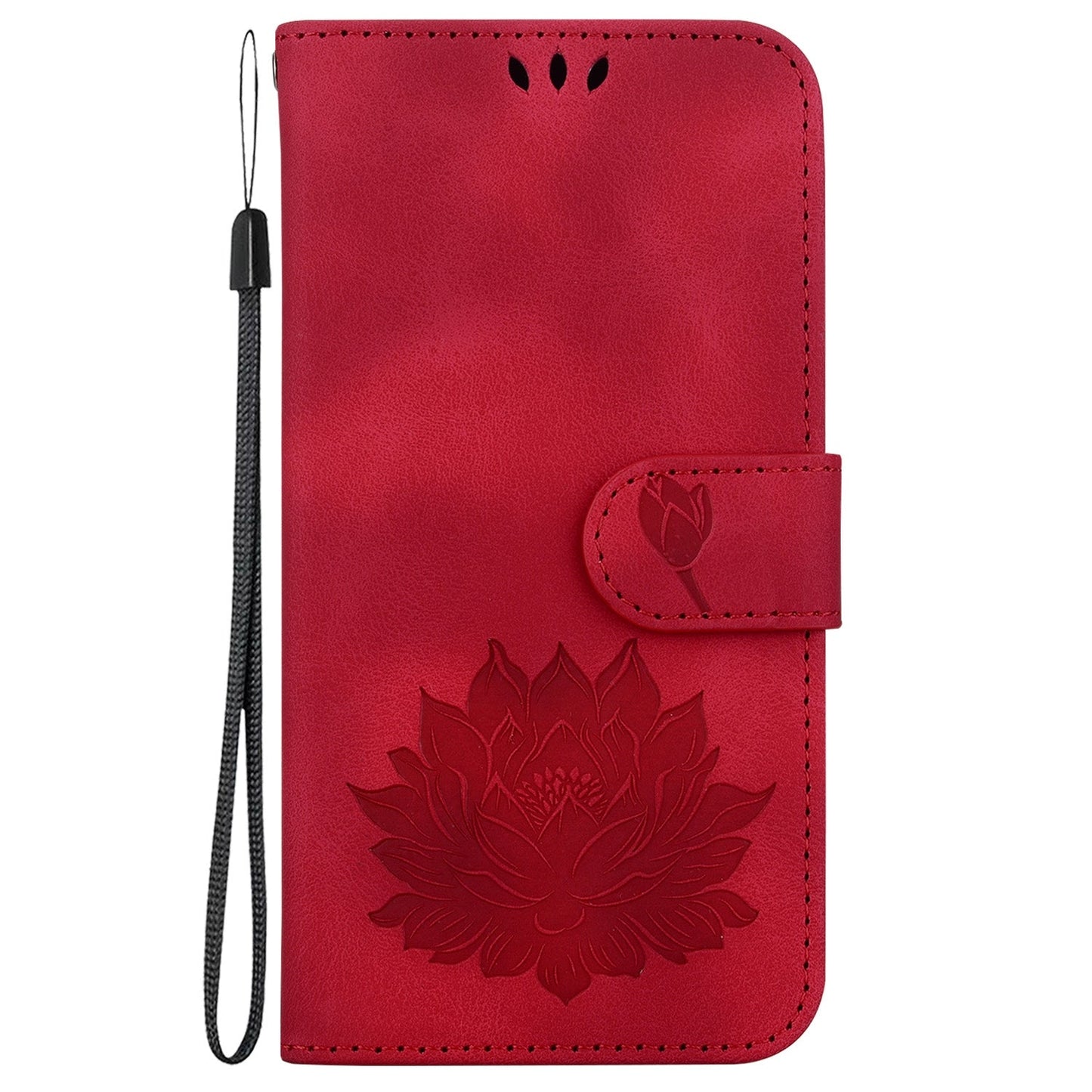 For iPhone 16e Lotus Embossed Leather Phone Case(Red)