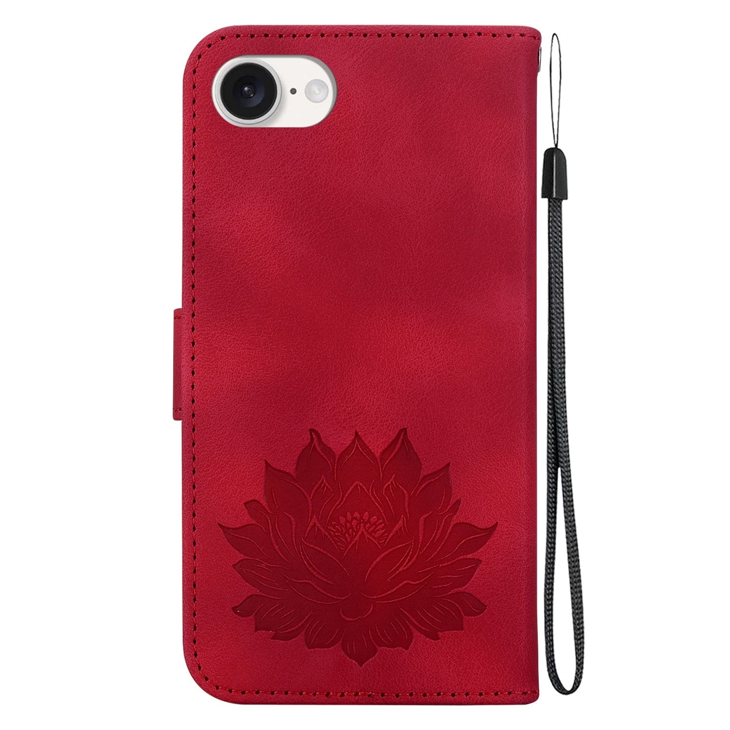 For iPhone 16e Lotus Embossed Leather Phone Case(Red)