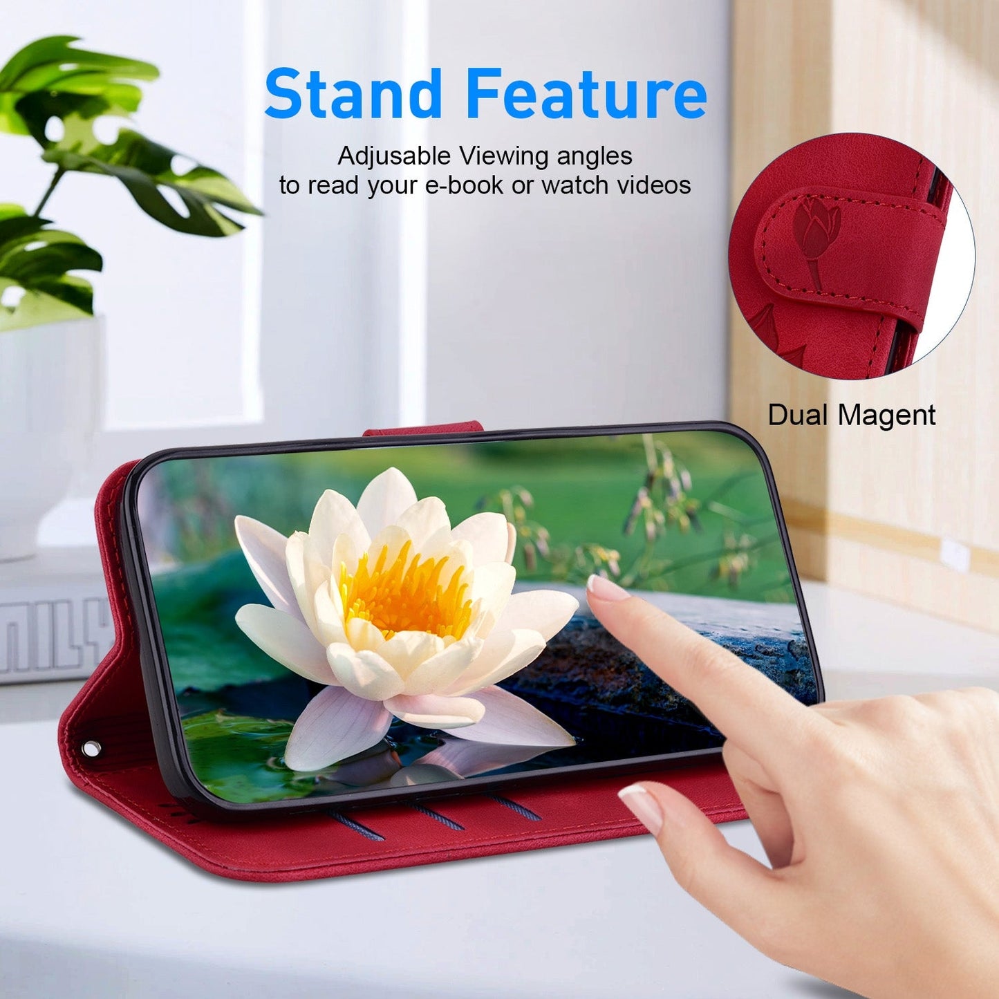 For iPhone 16e Lotus Embossed Leather Phone Case(Red)