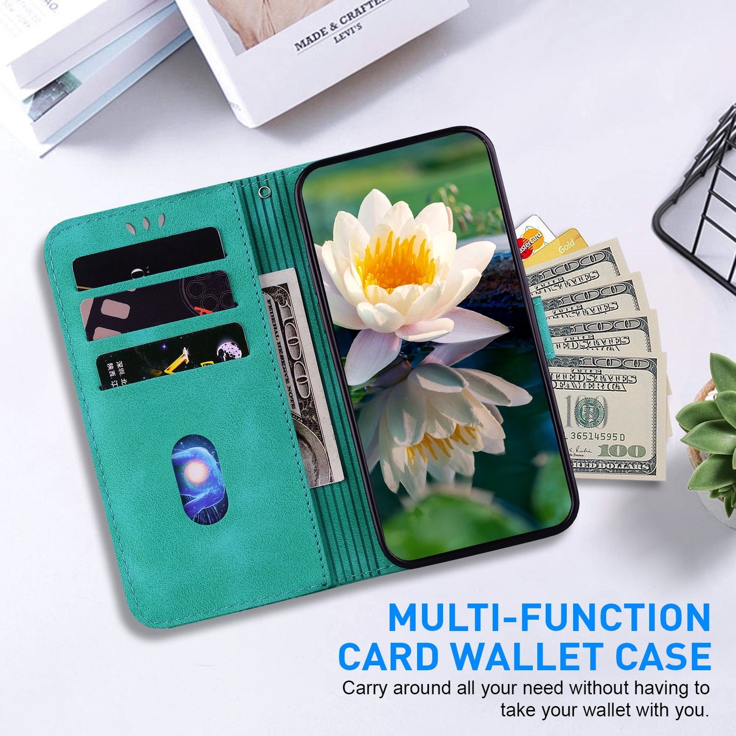 For iPhone 16e Lotus Embossed Leather Phone Case(Green)