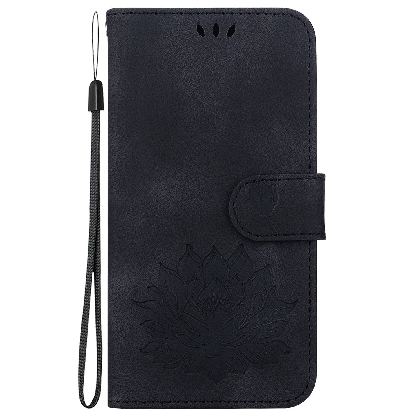 For iPhone 16e Lotus Embossed Leather Phone Case(Black)