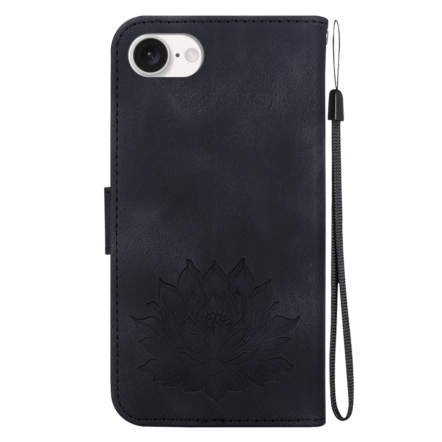 For iPhone 16e Lotus Embossed Leather Phone Case(Black)