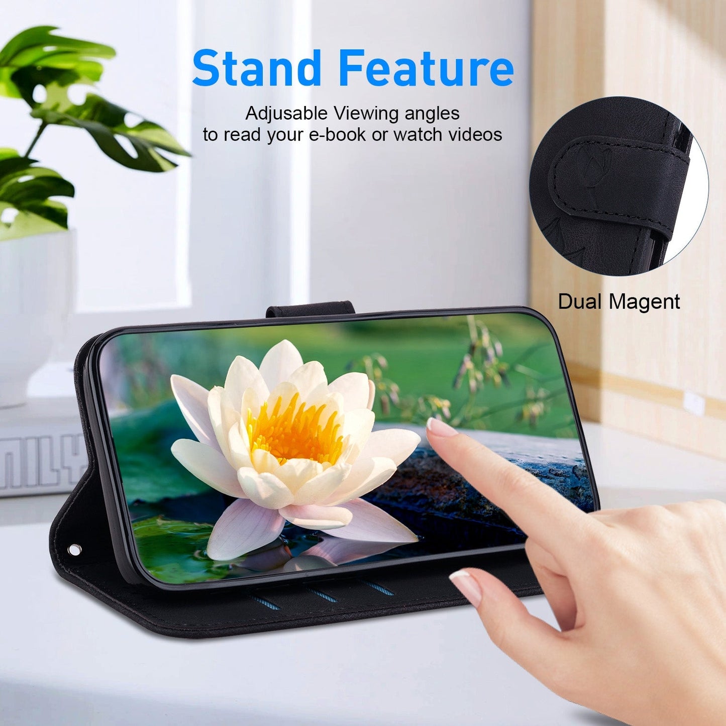 For iPhone 16e Lotus Embossed Leather Phone Case(Black)