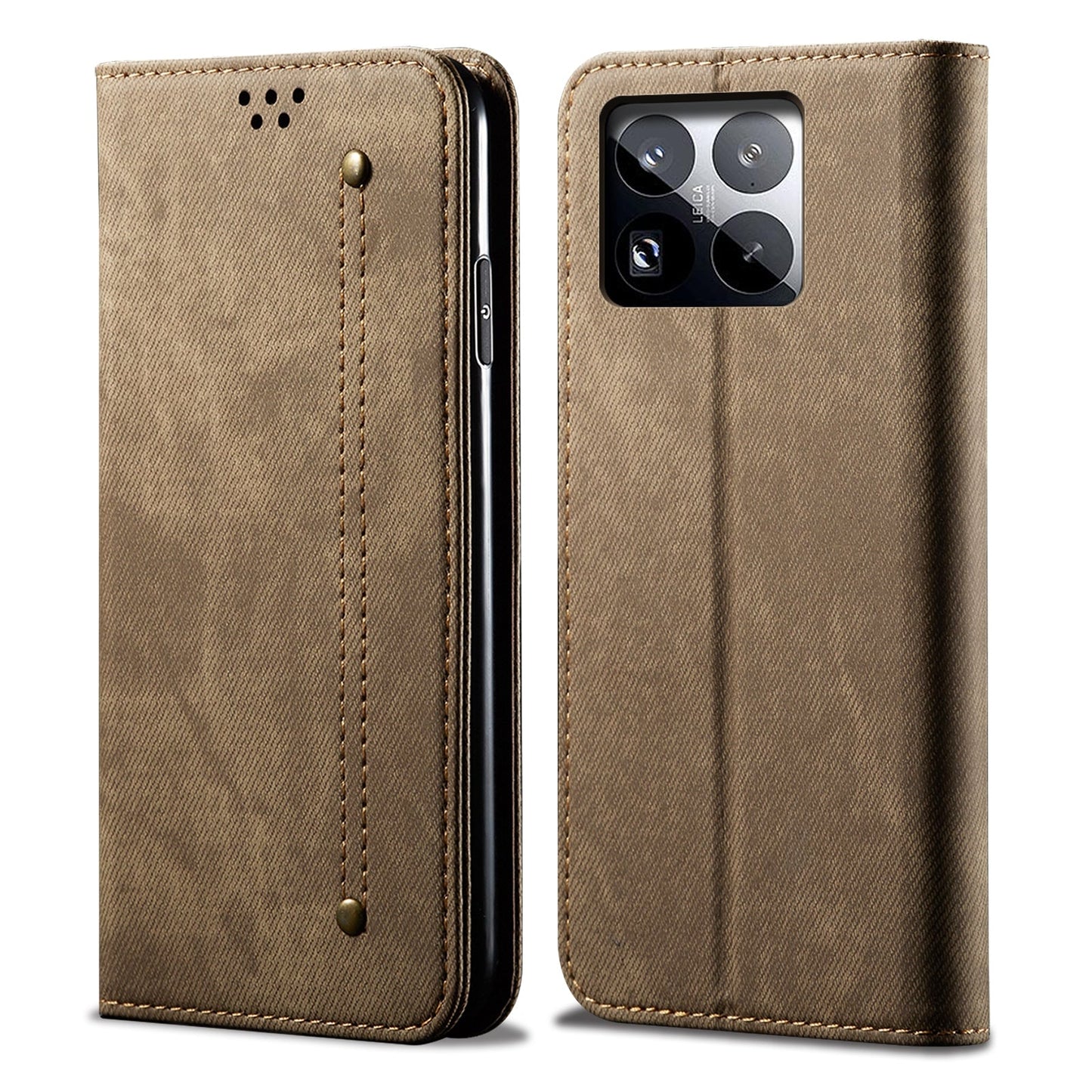 For Xiaomi 15 Pro Denim Texture Casual Style Horizontal Flip Leather Case(Khaki)
