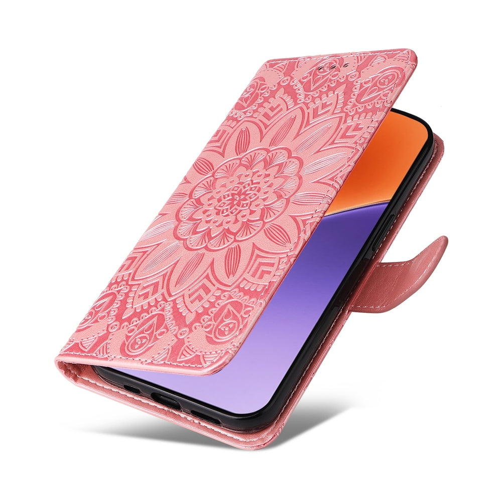 For Xiaomi 15 Embossed Sunflower Leather Phone Case(Pink)