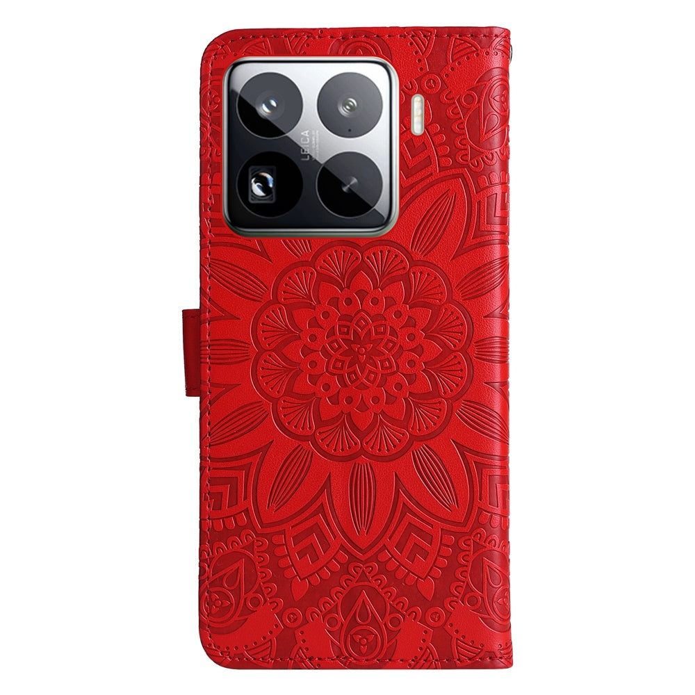 For Xiaomi 15 Pro Embossed Sunflower Leather Phone Case(Red)