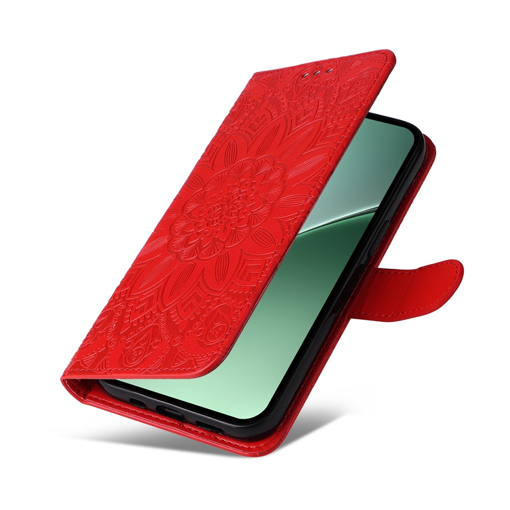 For Xiaomi 15 Pro Embossed Sunflower Leather Phone Case(Red)