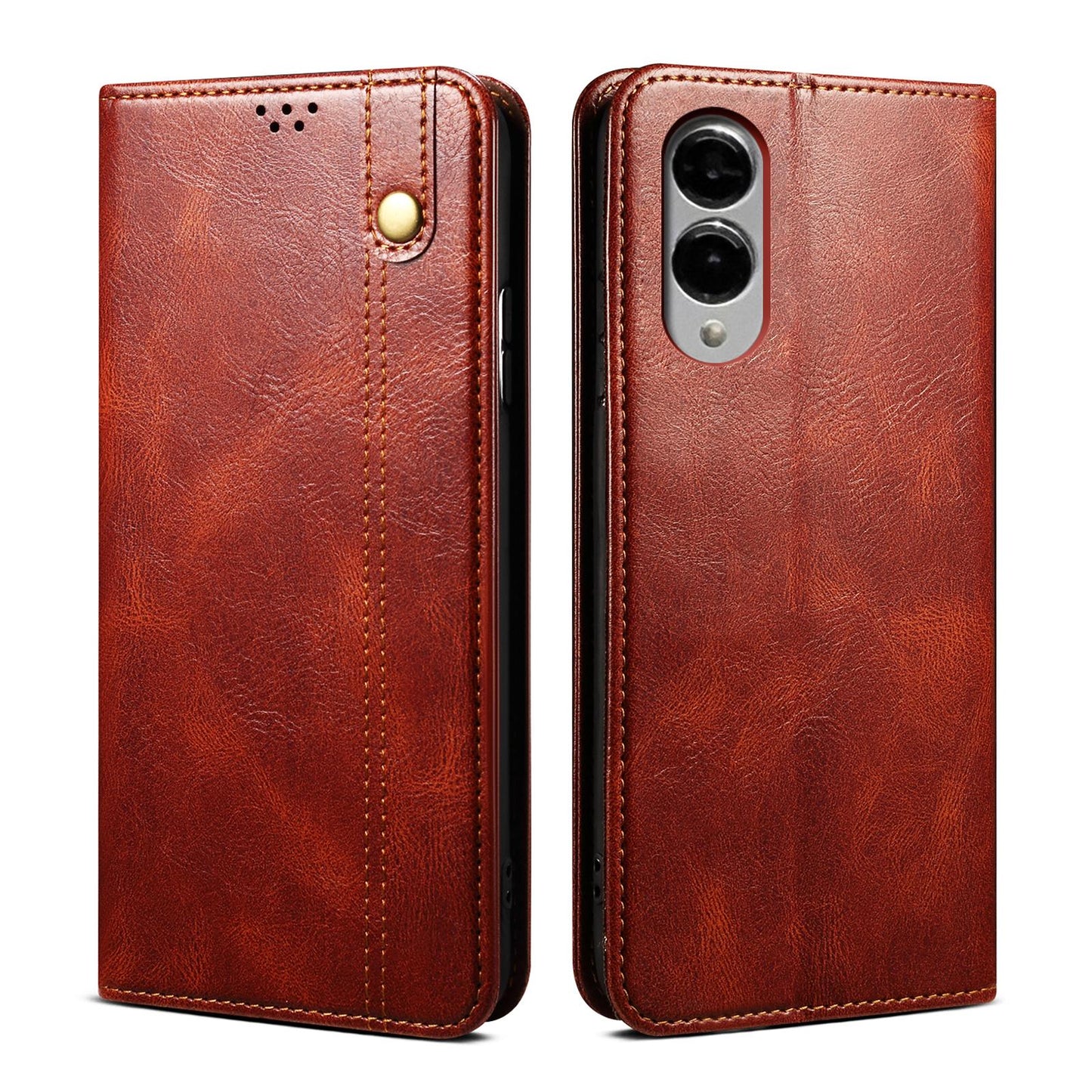 For Samsung Galaxy S25 Edge 5G Oil Wax Crazy Horse Texture Leather Phone Case(Brown)