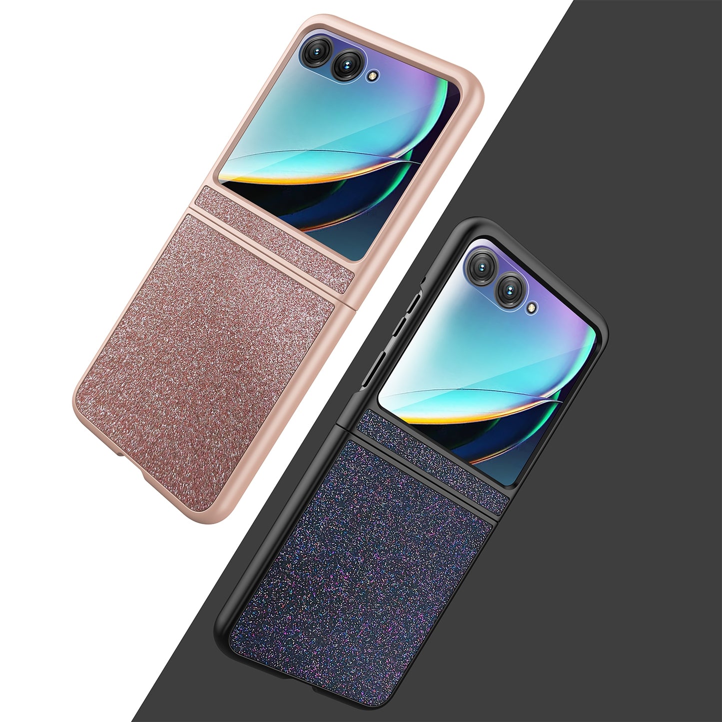 For Motorola Razr 50 Ultra Glitter Leather Integrated PC Phone Case(Rose Gold)