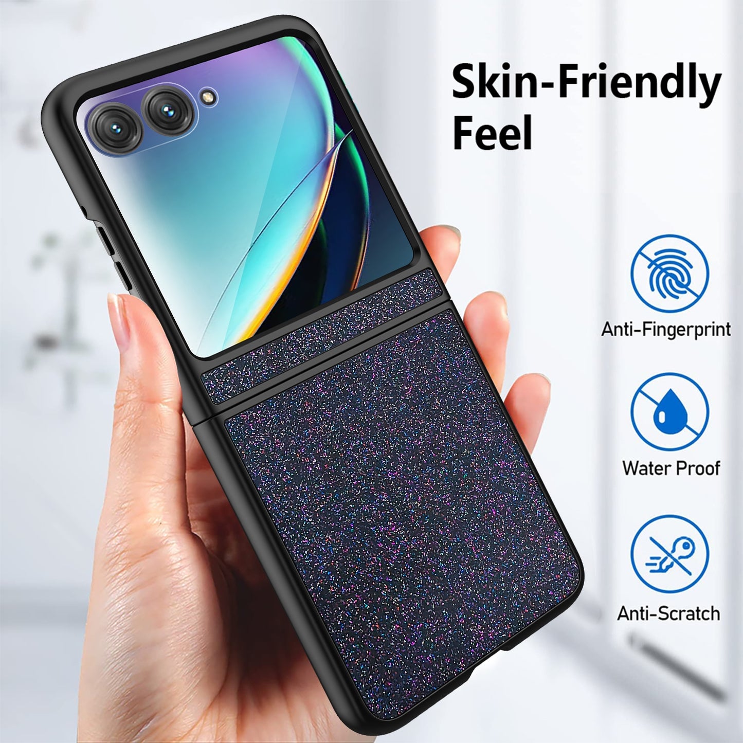 For Motorola Razr 50 Ultra Glitter Leather Integrated PC Phone Case(Purple)