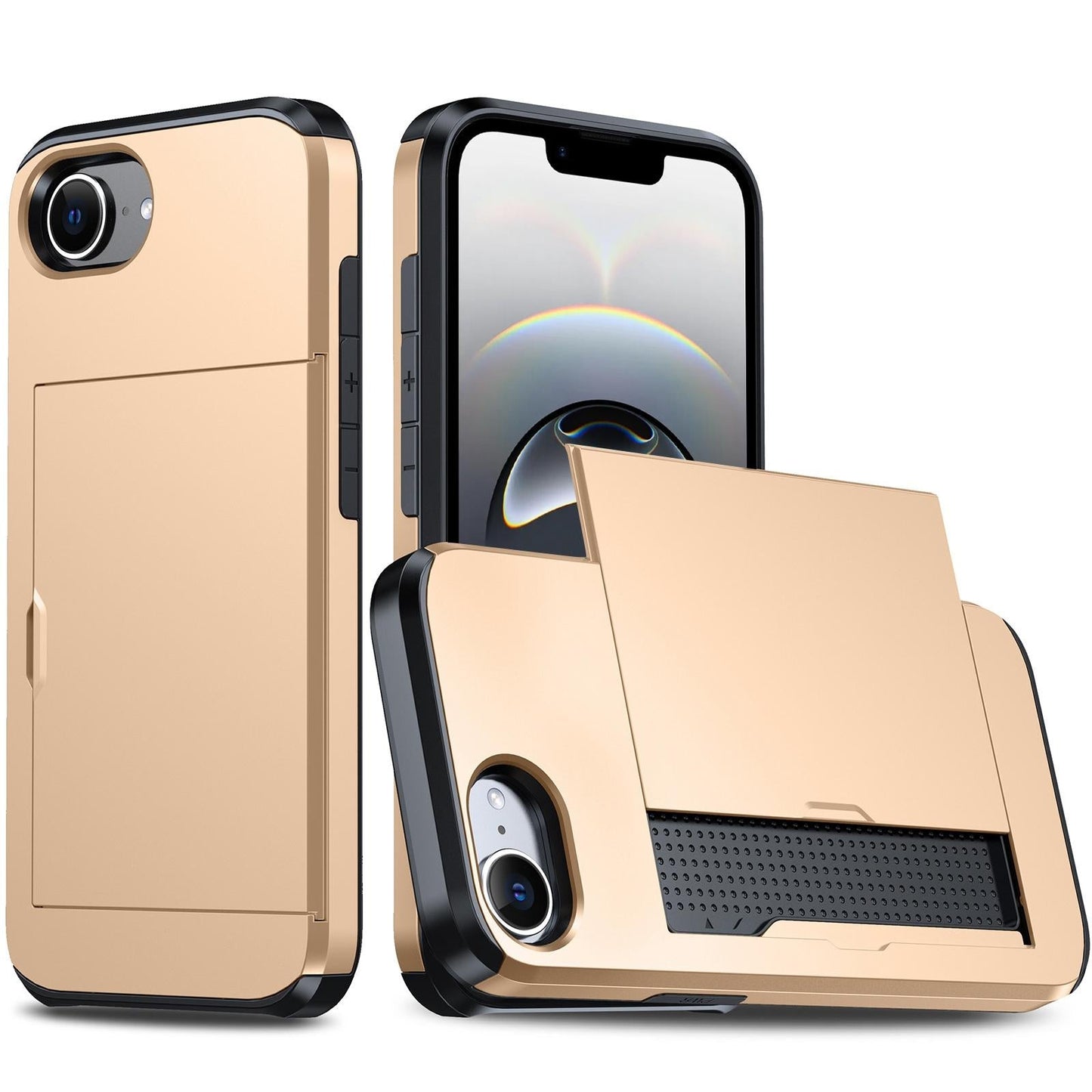 For iPhone 16e Shockproof Armor Phone Case with Card Slot(Gold)
