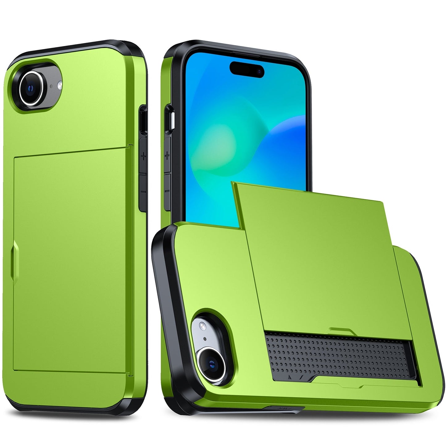 For iPhone 16e Shockproof Armor Phone Case with Card Slot(Green)