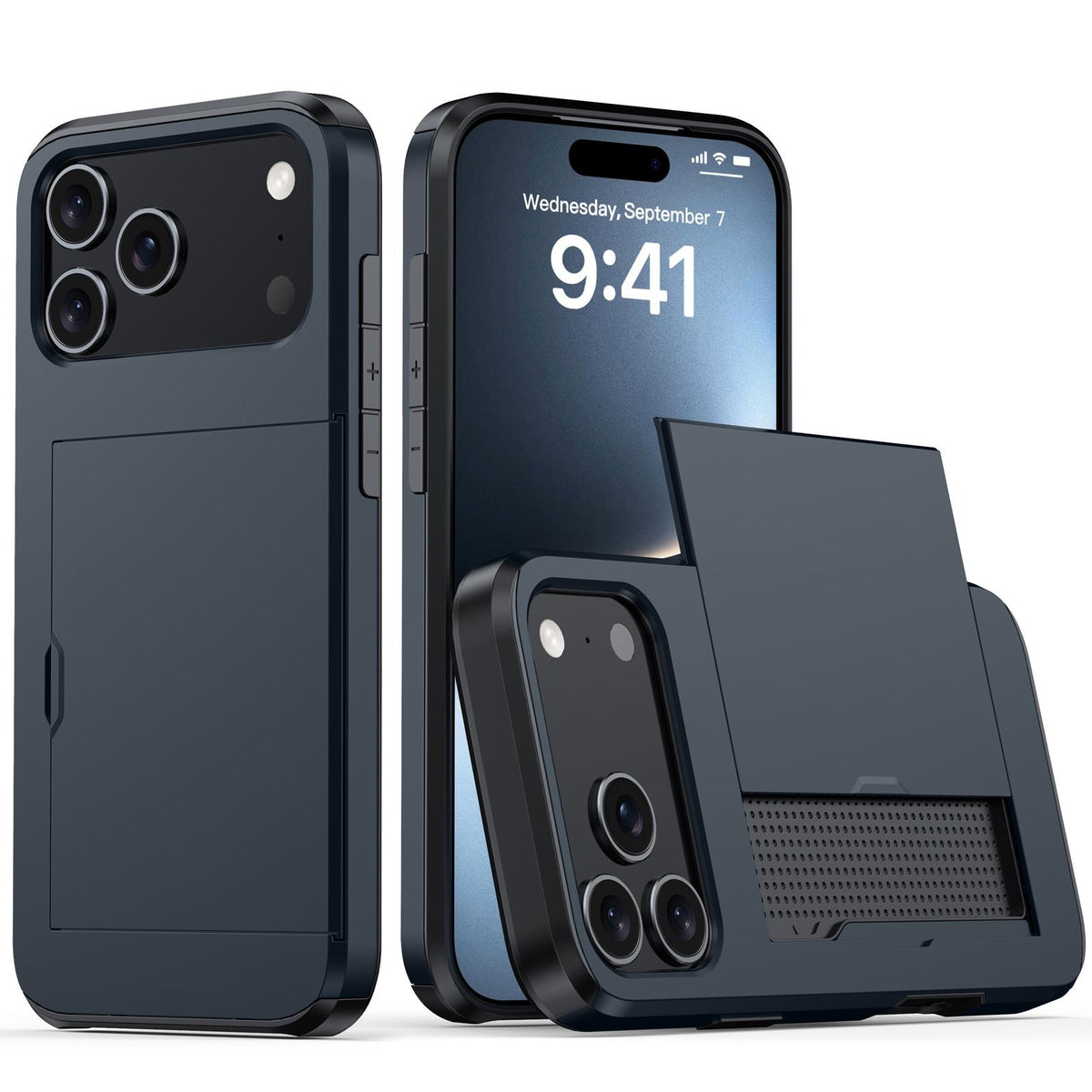 Compatible with iPhone 18 Pro Max Shockproof Armor Phone Case with Card Slot - Blue