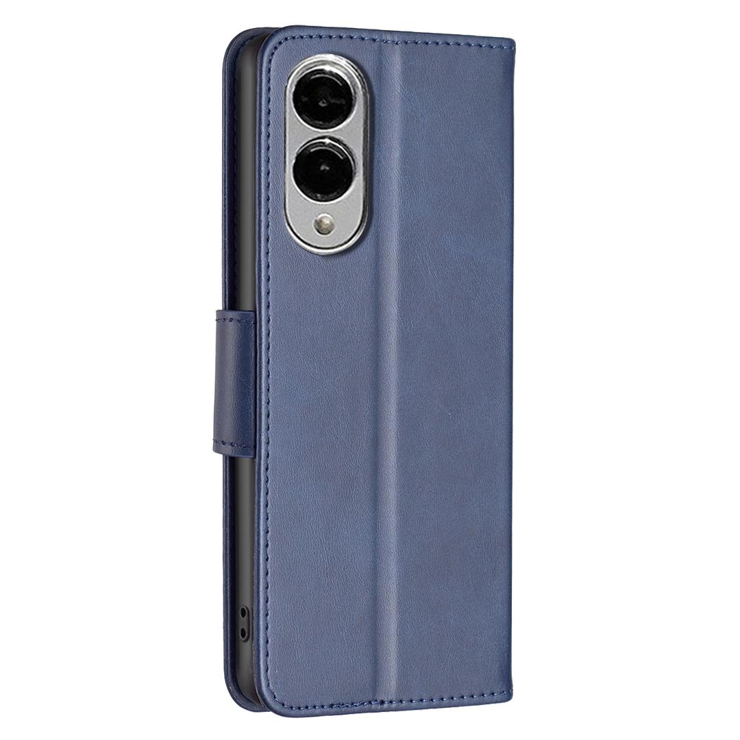 For Samsung Galaxy S25 Edge 5G Lambskin Texture Pure Color Flip Leather Phone Case(Blue)