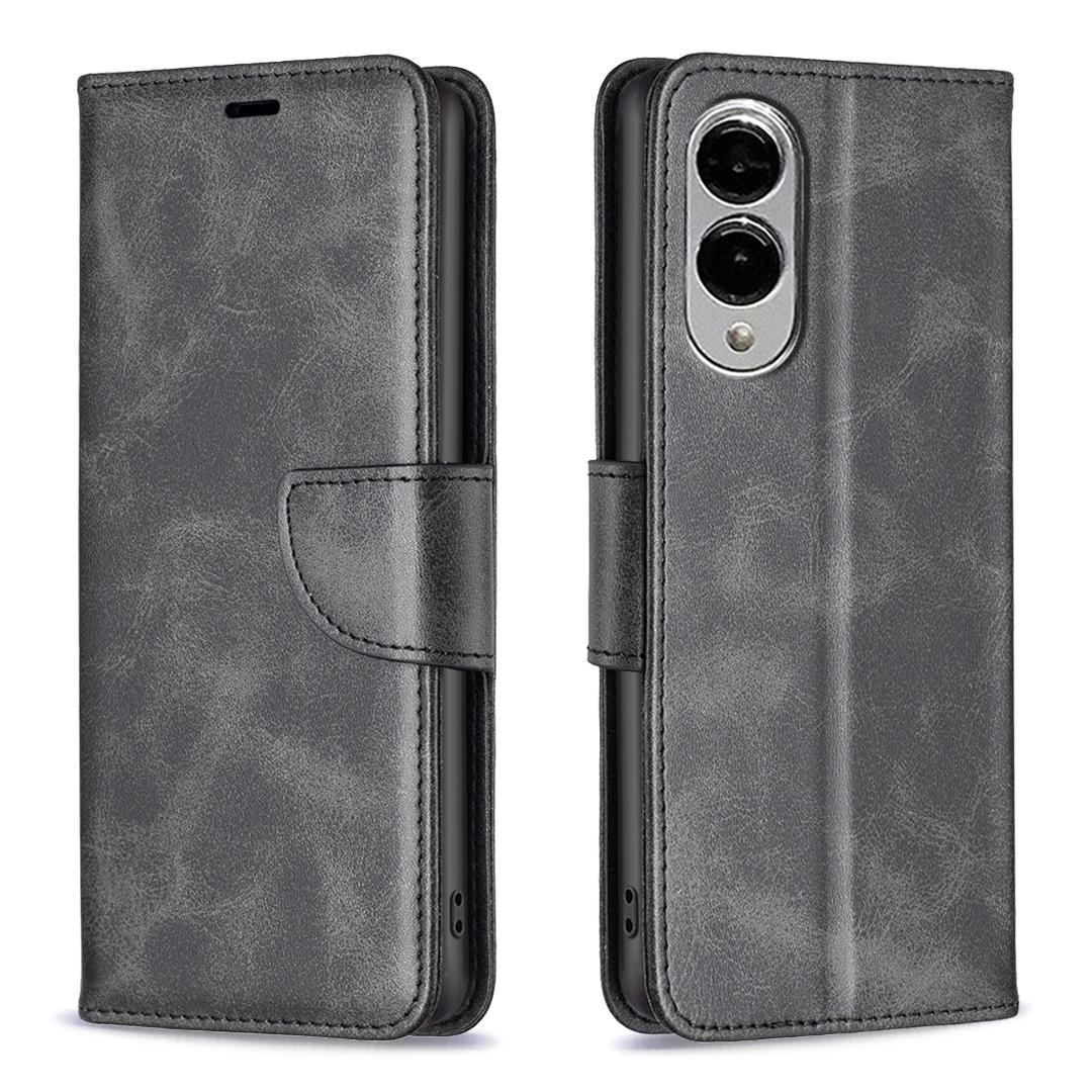 For Samsung Galaxy S25 Edge 5G Lambskin Texture Pure Color Flip Leather Phone Case(Grey)
