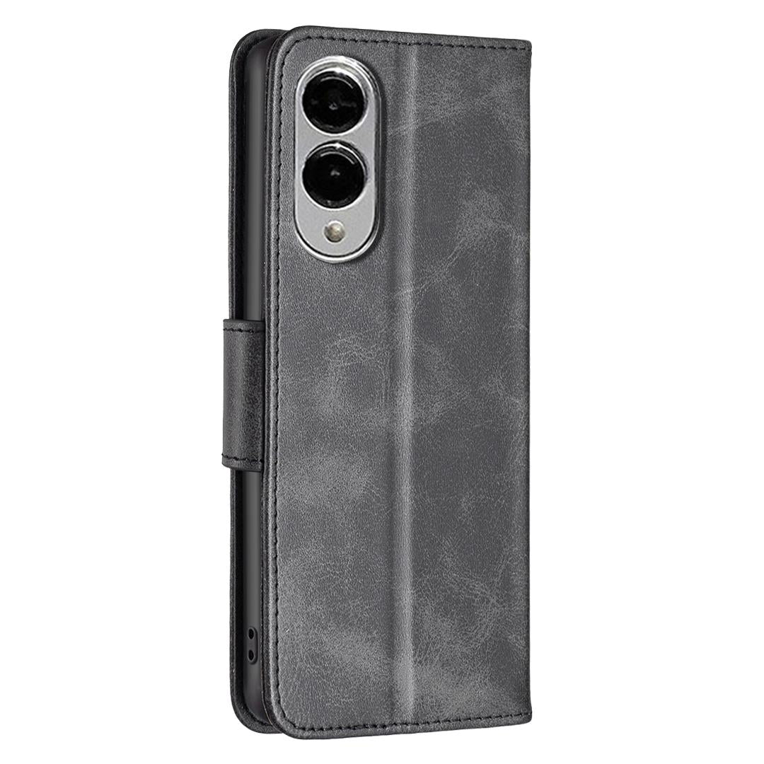 For Samsung Galaxy S25 Edge 5G Lambskin Texture Pure Color Flip Leather Phone Case(Grey)