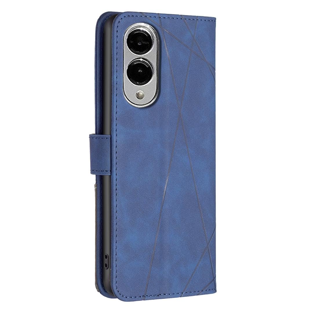 For Samsung Galaxy S25 Edge 5G Magnetic Buckle Rhombus Texture Leather Phone Case(Blue)