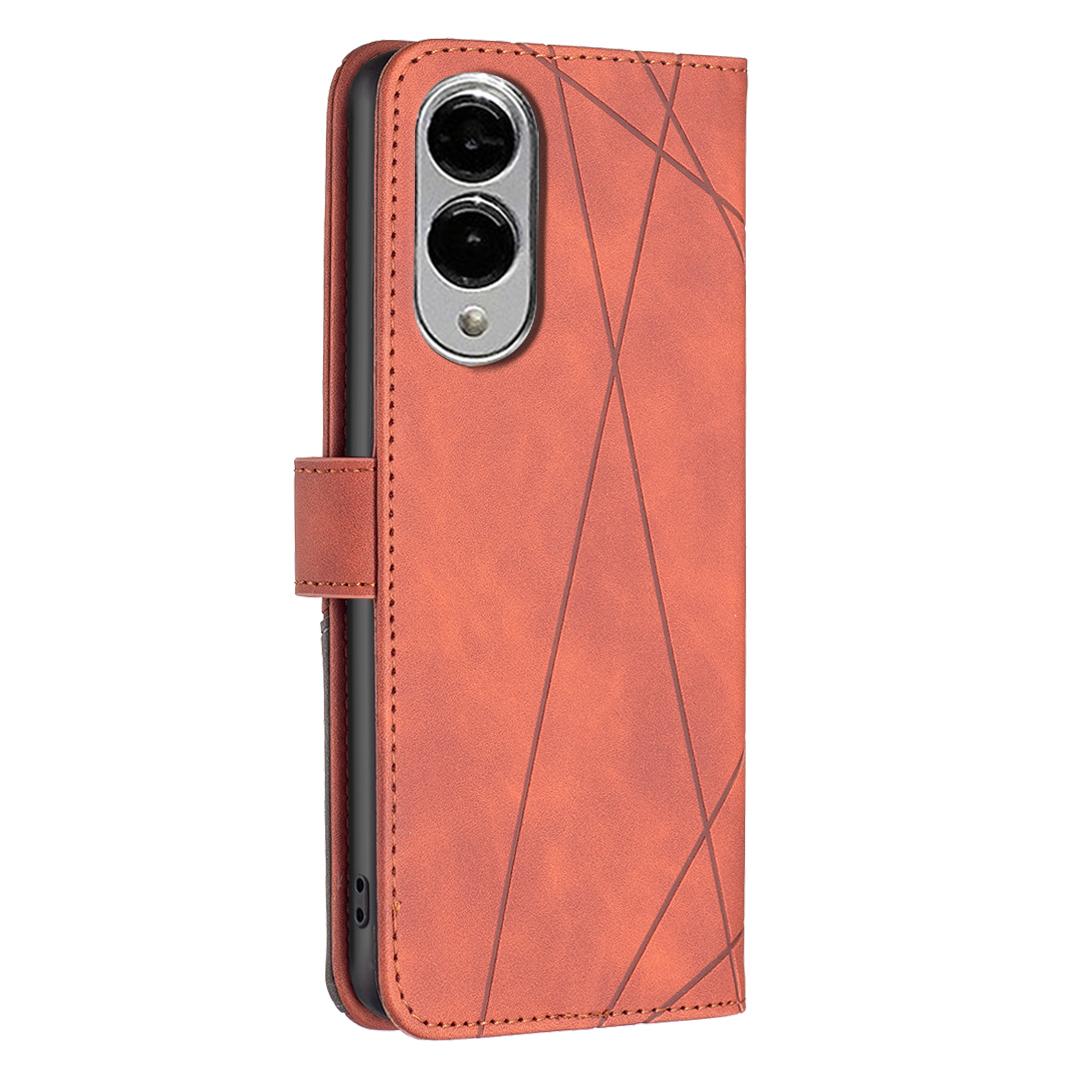 For Samsung Galaxy S25 Edge 5G Magnetic Buckle Rhombus Texture Leather Phone Case(Brown)