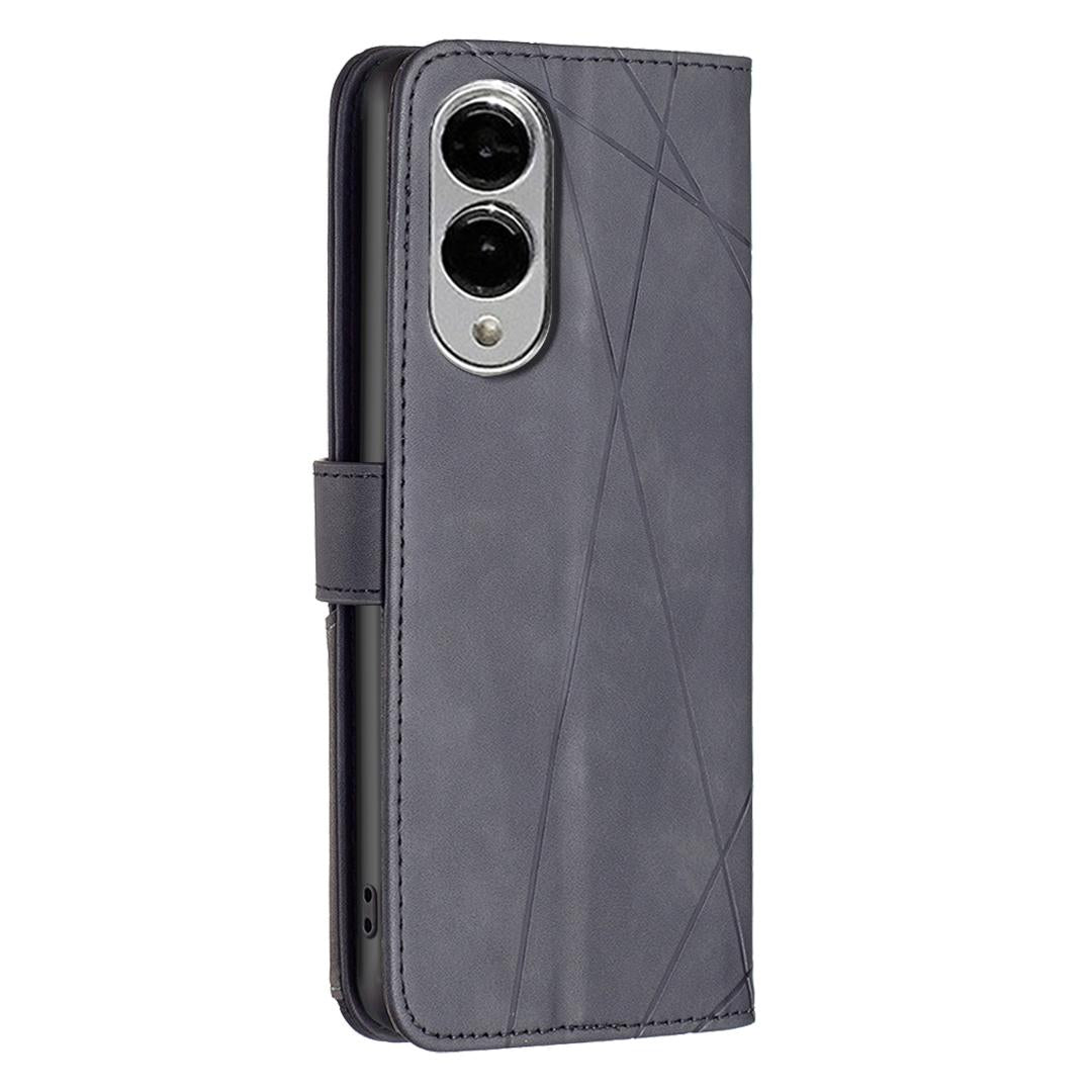 For Samsung Galaxy S25 Edge 5G Magnetic Buckle Rhombus Texture Leather Phone Case(Black)