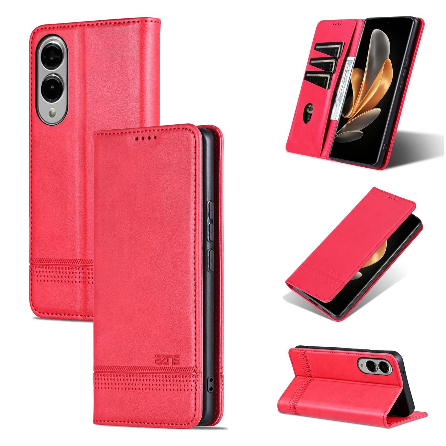 For Samsung Galaxy S25 Edge 5G AZNS Magnetic Calf Texture Flip Leather Phone Case(Red)