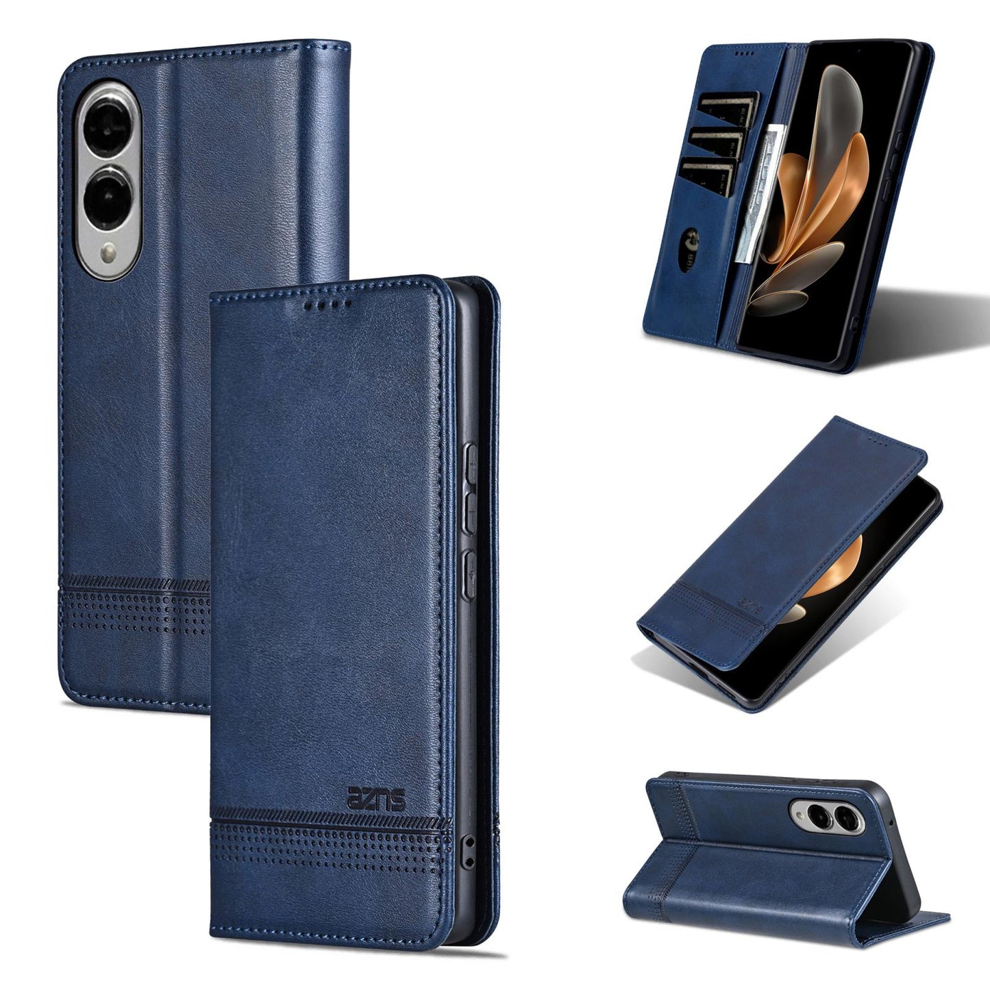 For Samsung Galaxy S25 Edge 5G AZNS Magnetic Calf Texture Flip Leather Phone Case(Dark Blue)