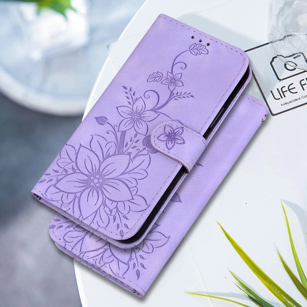 For Xiaomi 15 Lily Embossed Leather Phone Case(Purple)