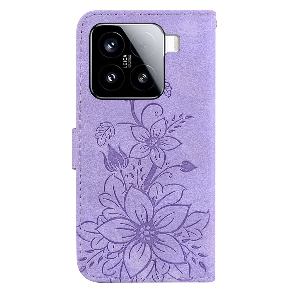 For Xiaomi 15 Lily Embossed Leather Phone Case(Purple)