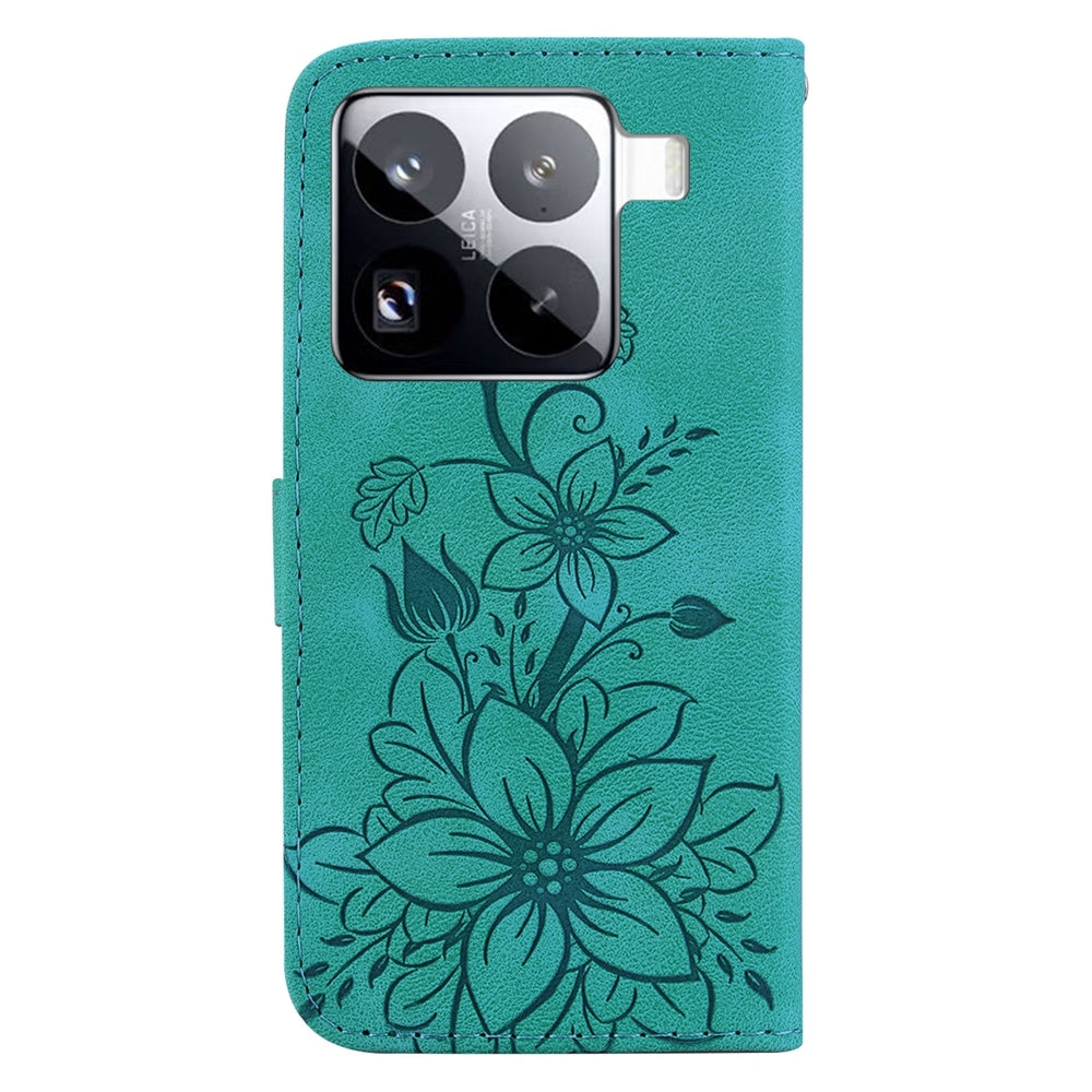 For Xiaomi 15 Pro Lily Embossed Leather Phone Case(Green)
